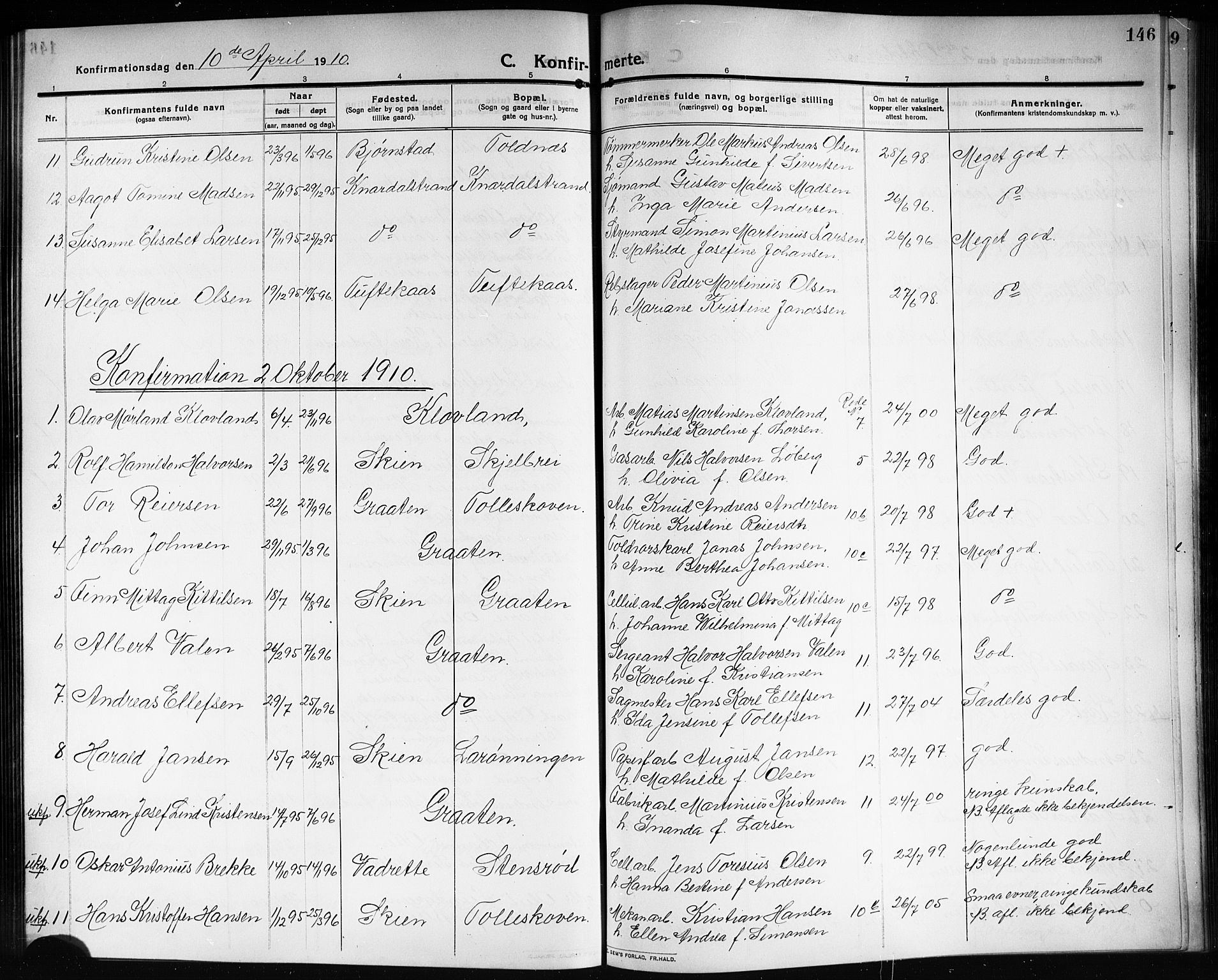 Solum kirkebøker, SAKO/A-306/G/Ga/L0009: Parish register (copy) no. I 9, 1909-1922, p. 146