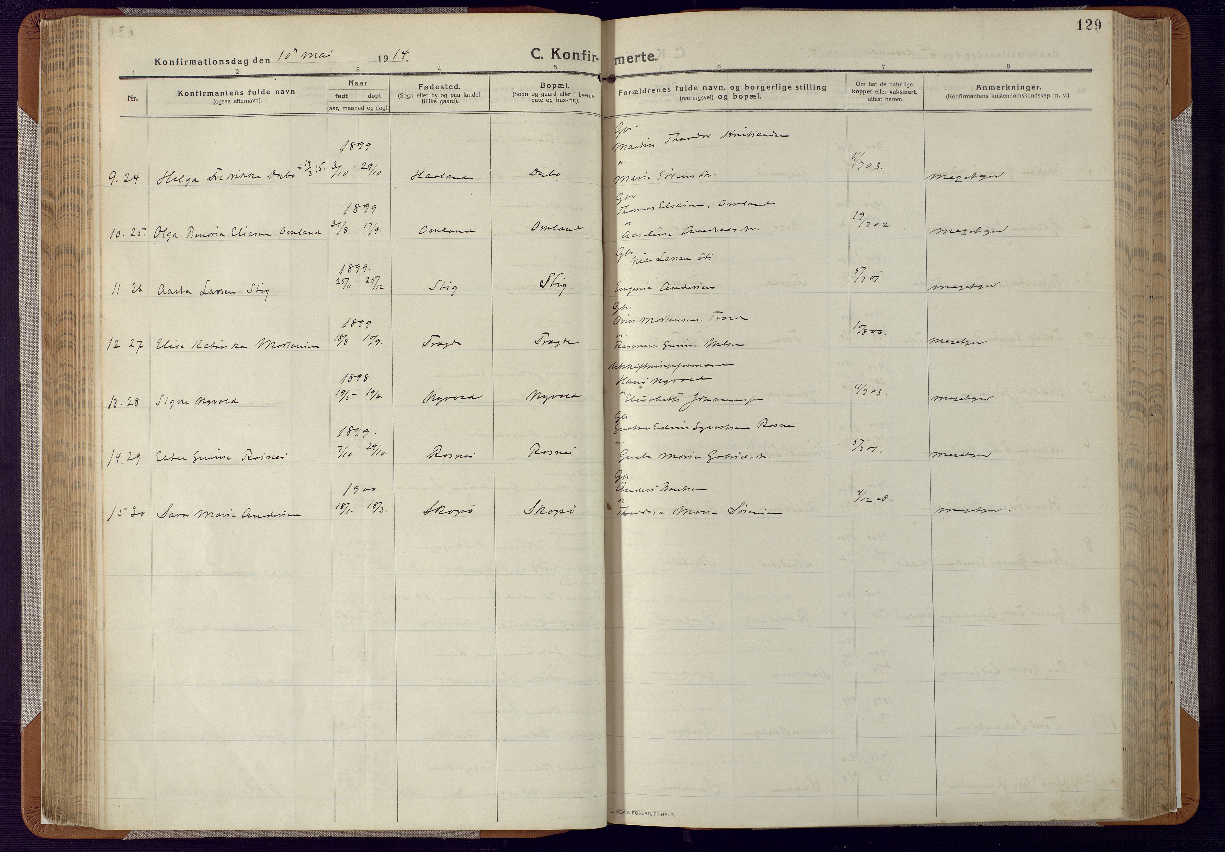 Mandal sokneprestkontor, AV/SAK-1111-0030/F/Fa/Faa/L0022: Parish register (official) no. A 22, 1913-1925, p. 129