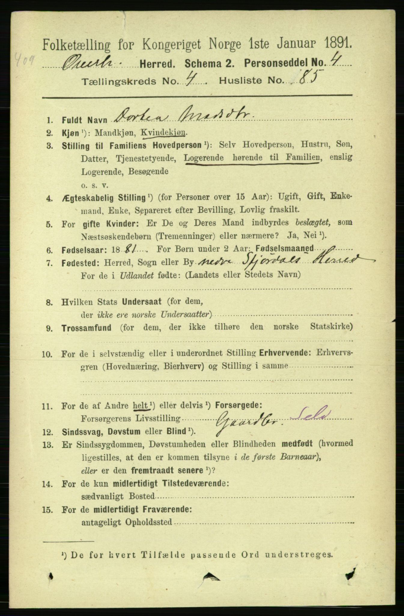 RA, 1891 census for 1744 Overhalla, 1891, p. 1592