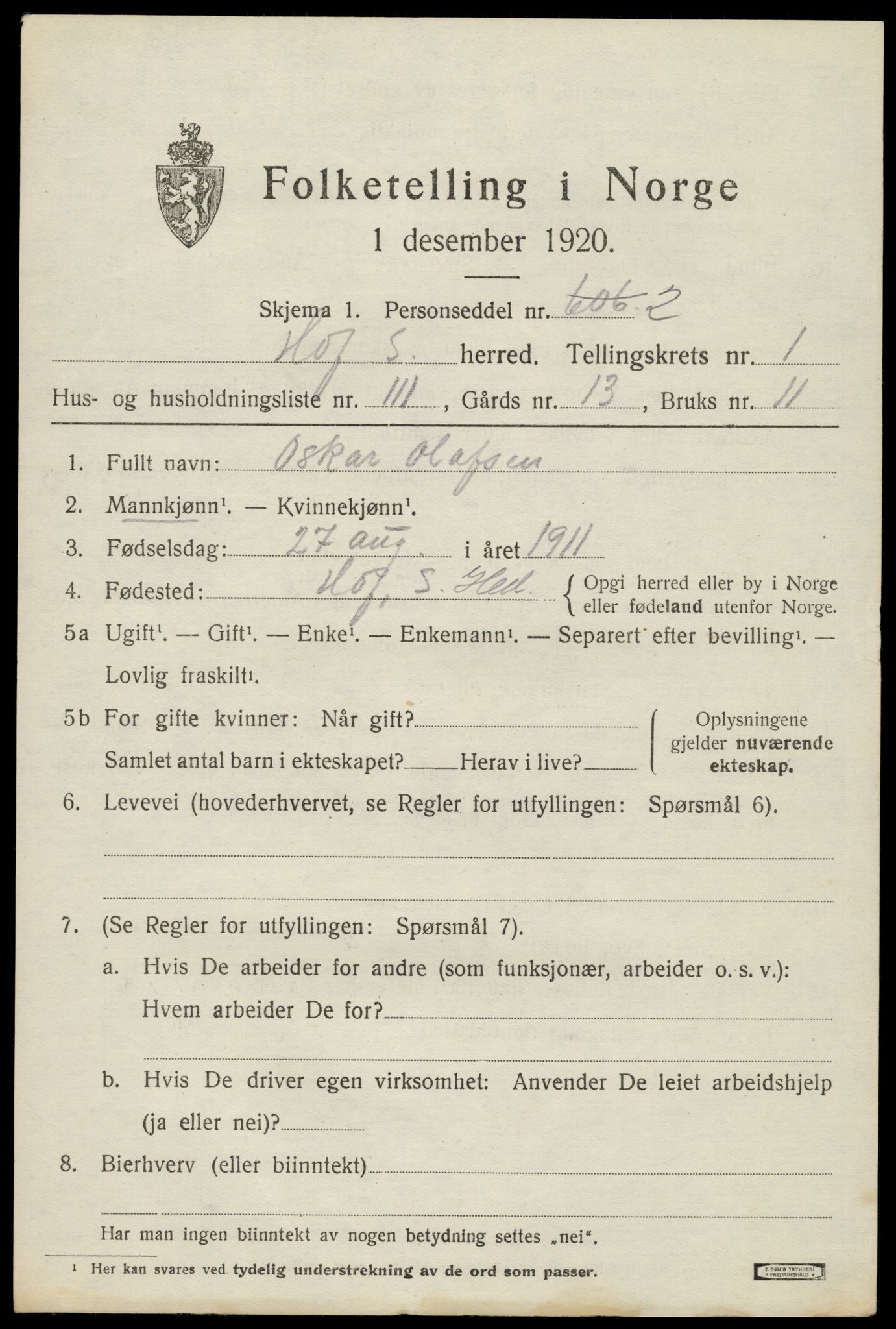 SAH, 1920 census for Hof, 1920, p. 2513