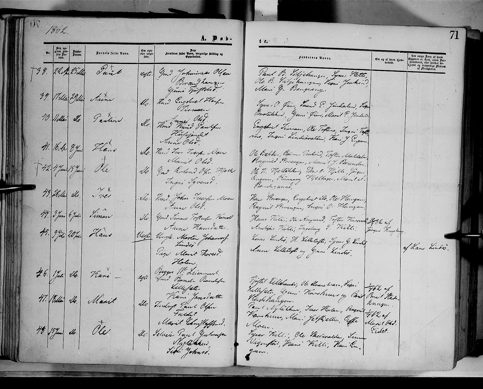 Dovre prestekontor, AV/SAH-PREST-066/H/Ha/Haa/L0001: Parish register (official) no. 1, 1854-1878, p. 71