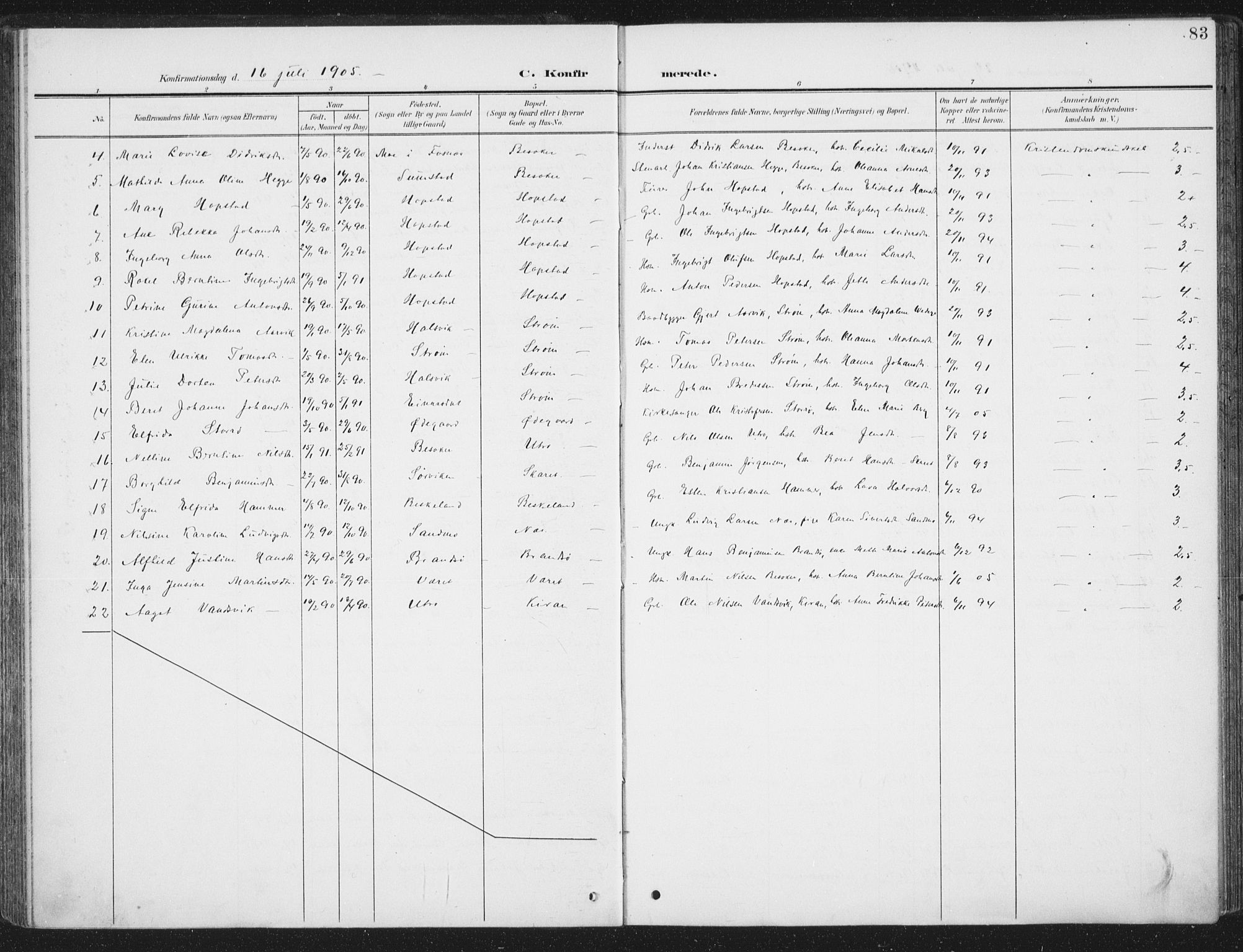 Ministerialprotokoller, klokkerbøker og fødselsregistre - Sør-Trøndelag, SAT/A-1456/657/L0709: Parish register (official) no. 657A10, 1905-1919, p. 83