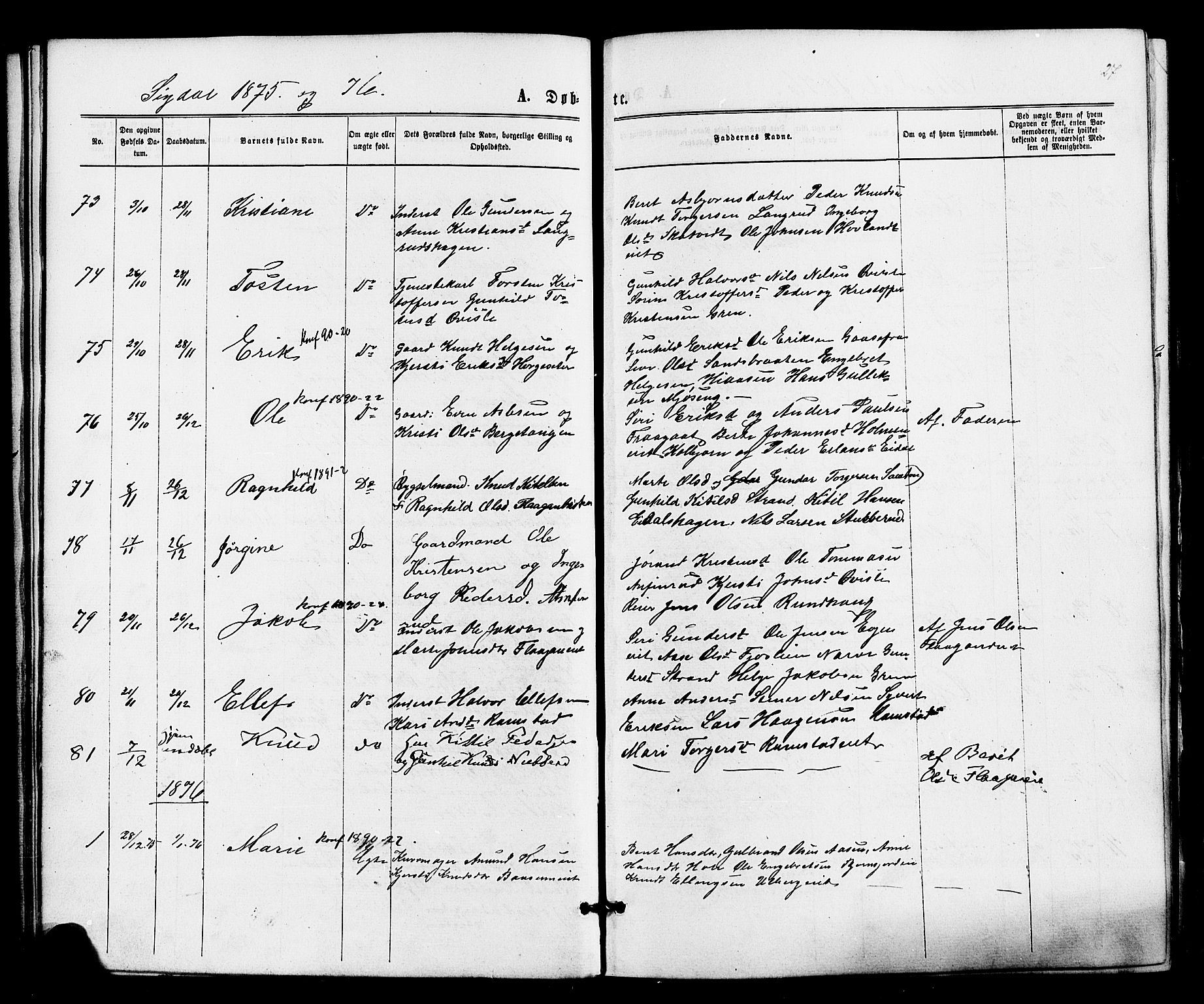 Sigdal kirkebøker, SAKO/A-245/F/Fa/L0010: Parish register (official) no. I 10 /1, 1872-1878, p. 27