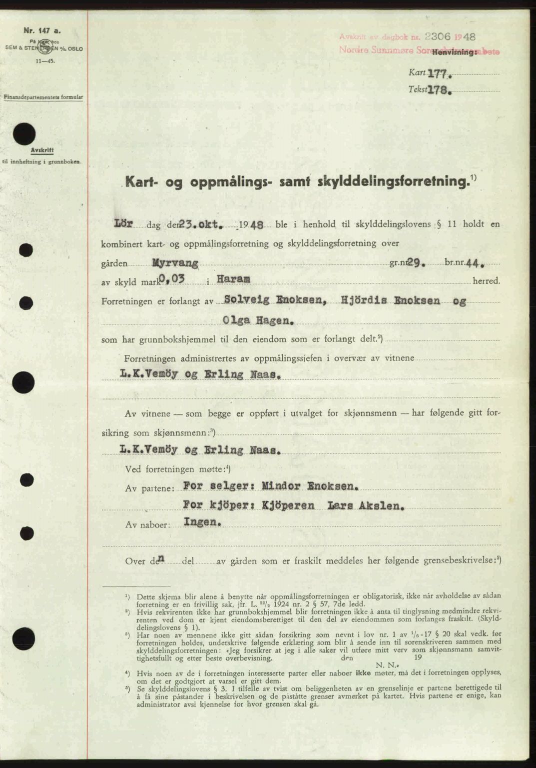 Nordre Sunnmøre sorenskriveri, AV/SAT-A-0006/1/2/2C/2Ca: Mortgage book no. A29, 1948-1949, Diary no: : 2306/1948