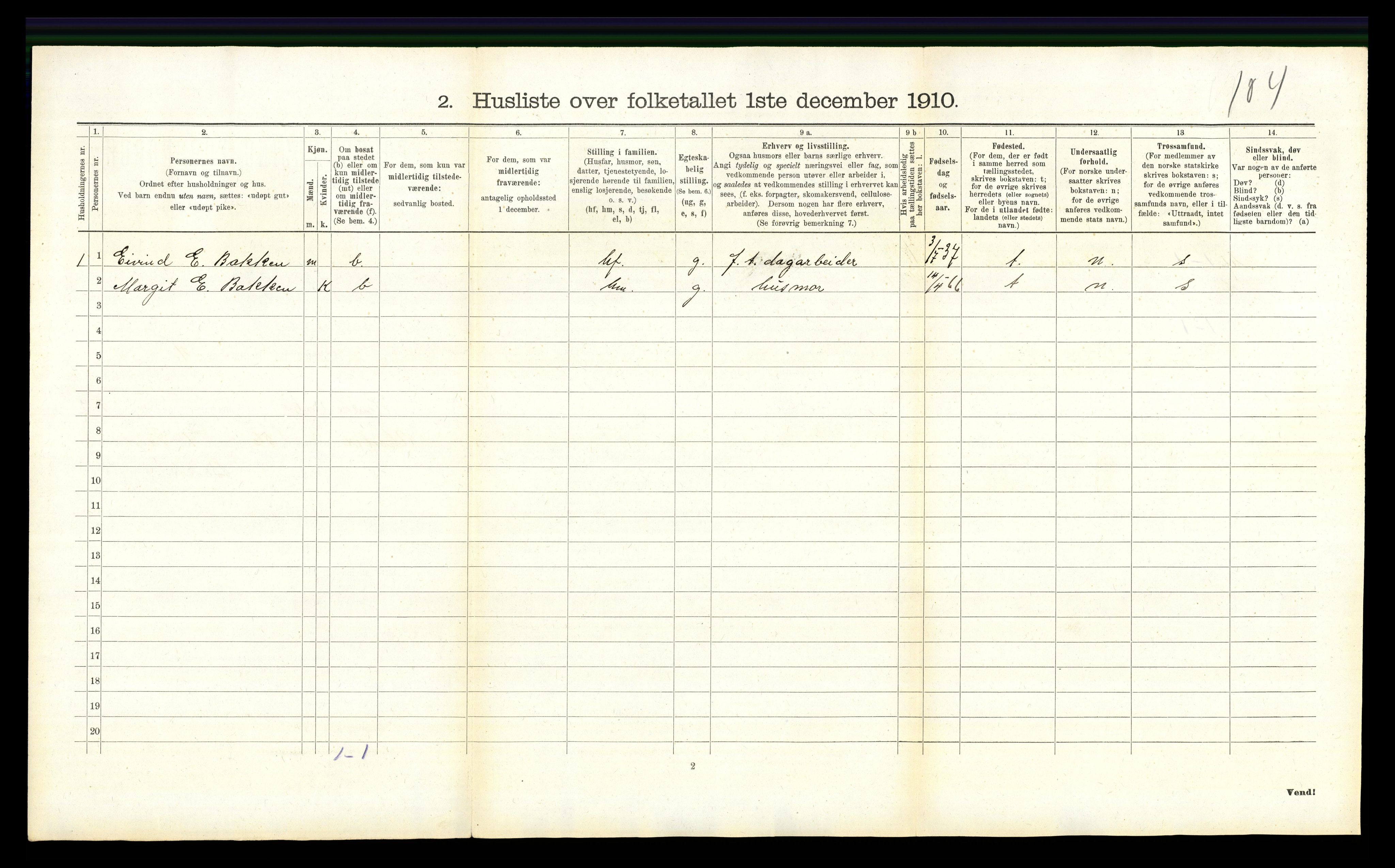 RA, 1910 census for Hemsedal, 1910, p. 67