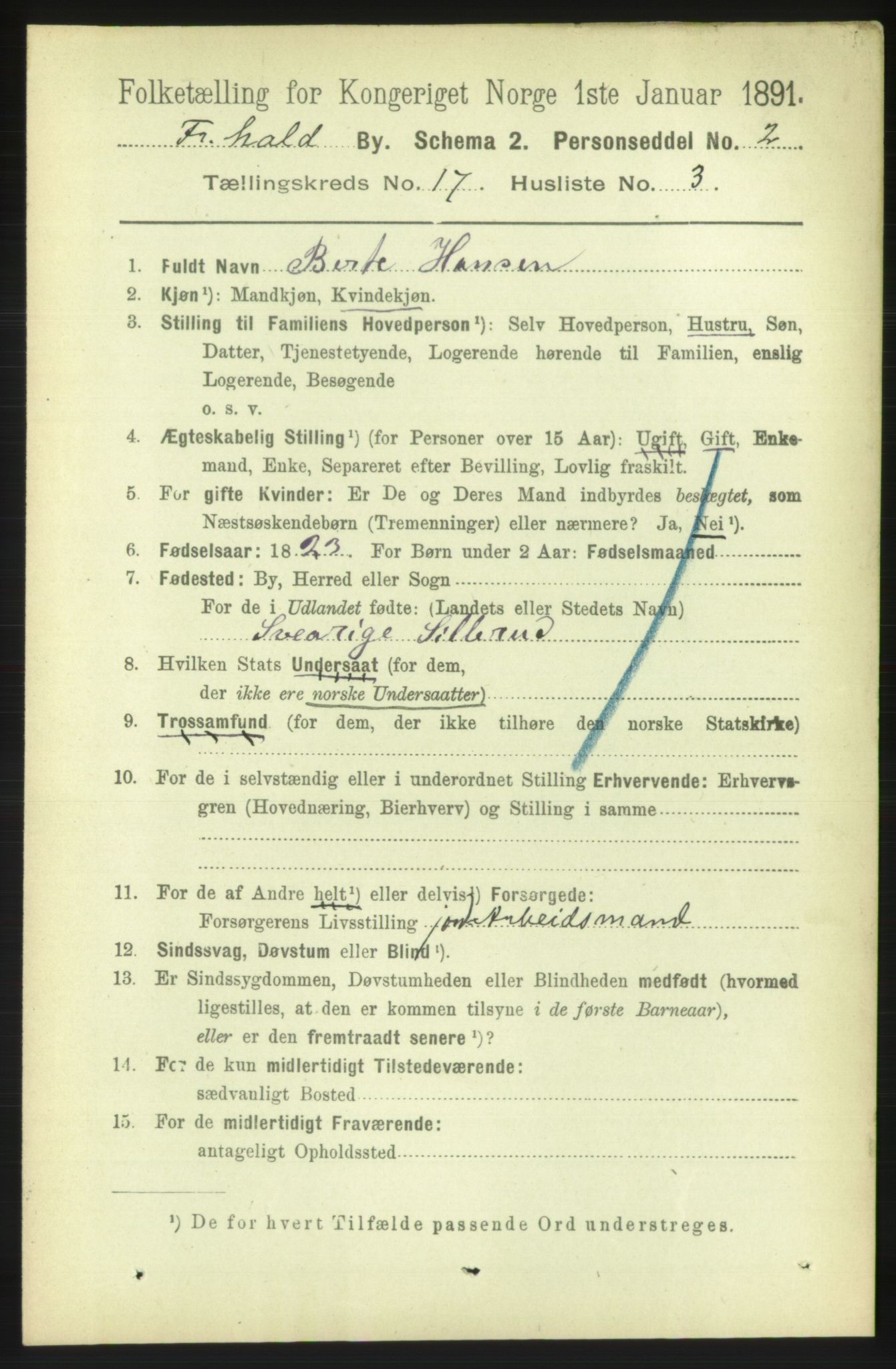 RA, 1891 census for 0101 Fredrikshald, 1891, p. 10876