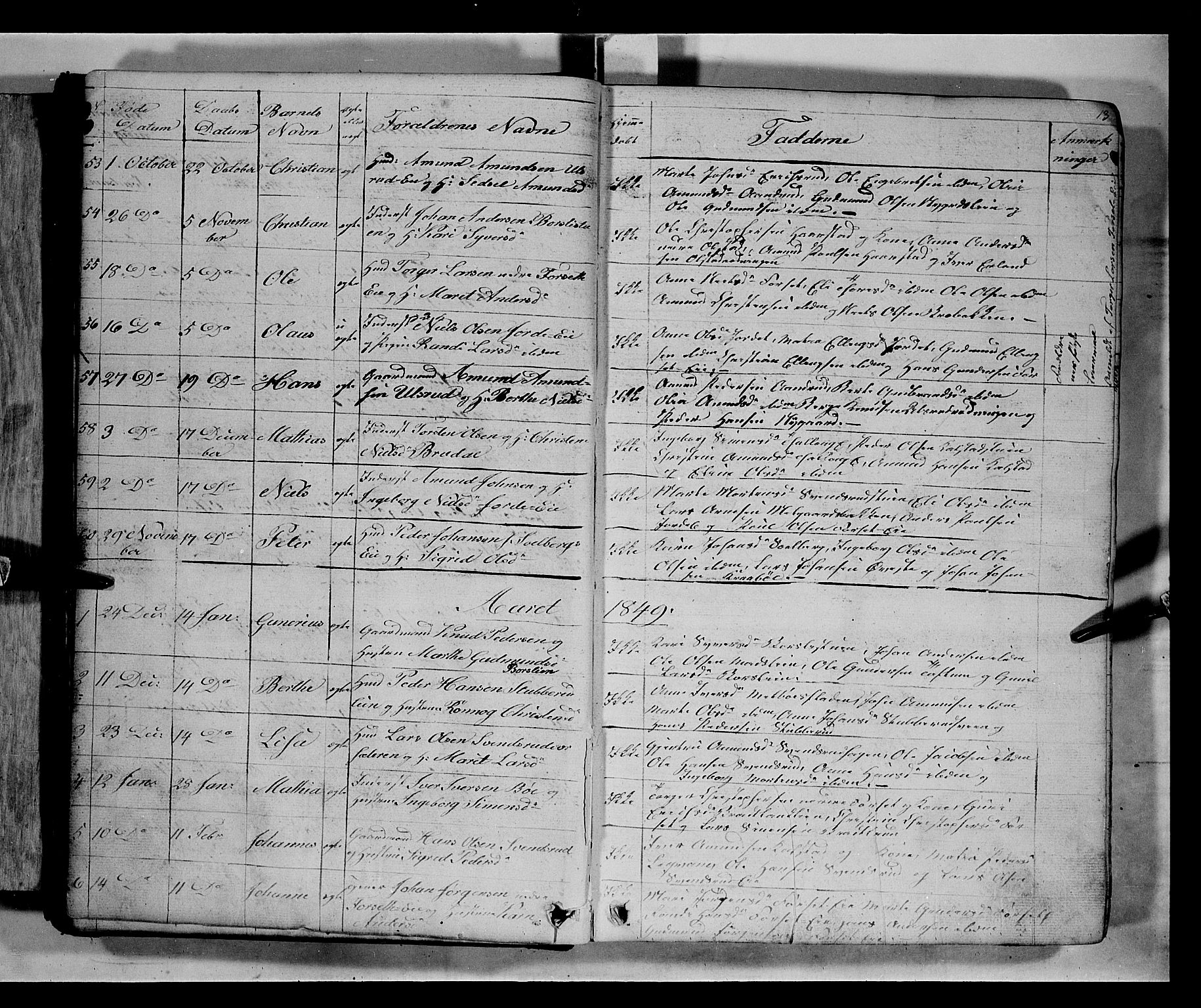 Gausdal prestekontor, SAH/PREST-090/H/Ha/Hab/L0005: Parish register (copy) no. 5, 1846-1867, p. 13