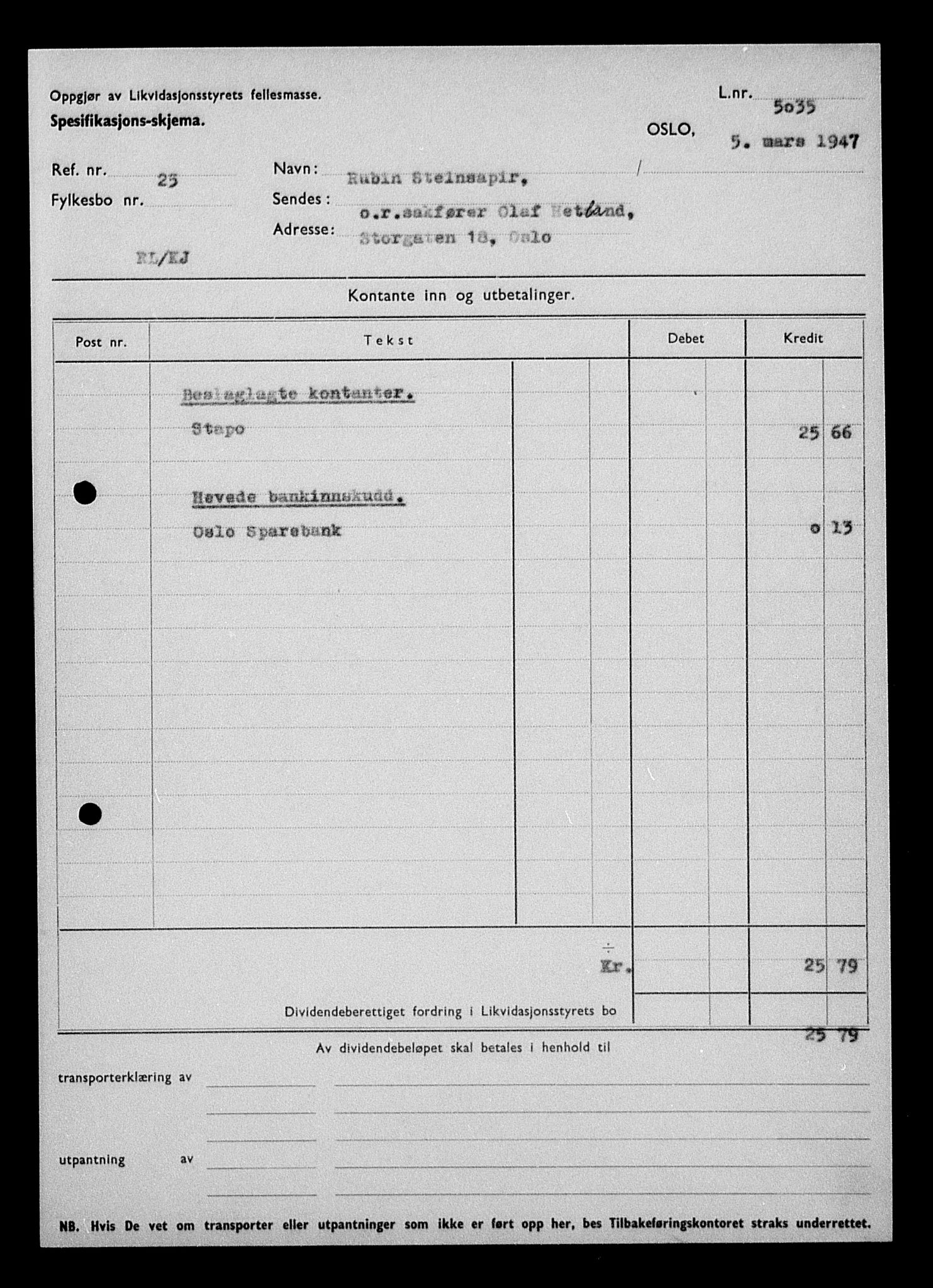 Justisdepartementet, Tilbakeføringskontoret for inndratte formuer, AV/RA-S-1564/H/Hc/Hcc/L0983: --, 1945-1947, p. 176