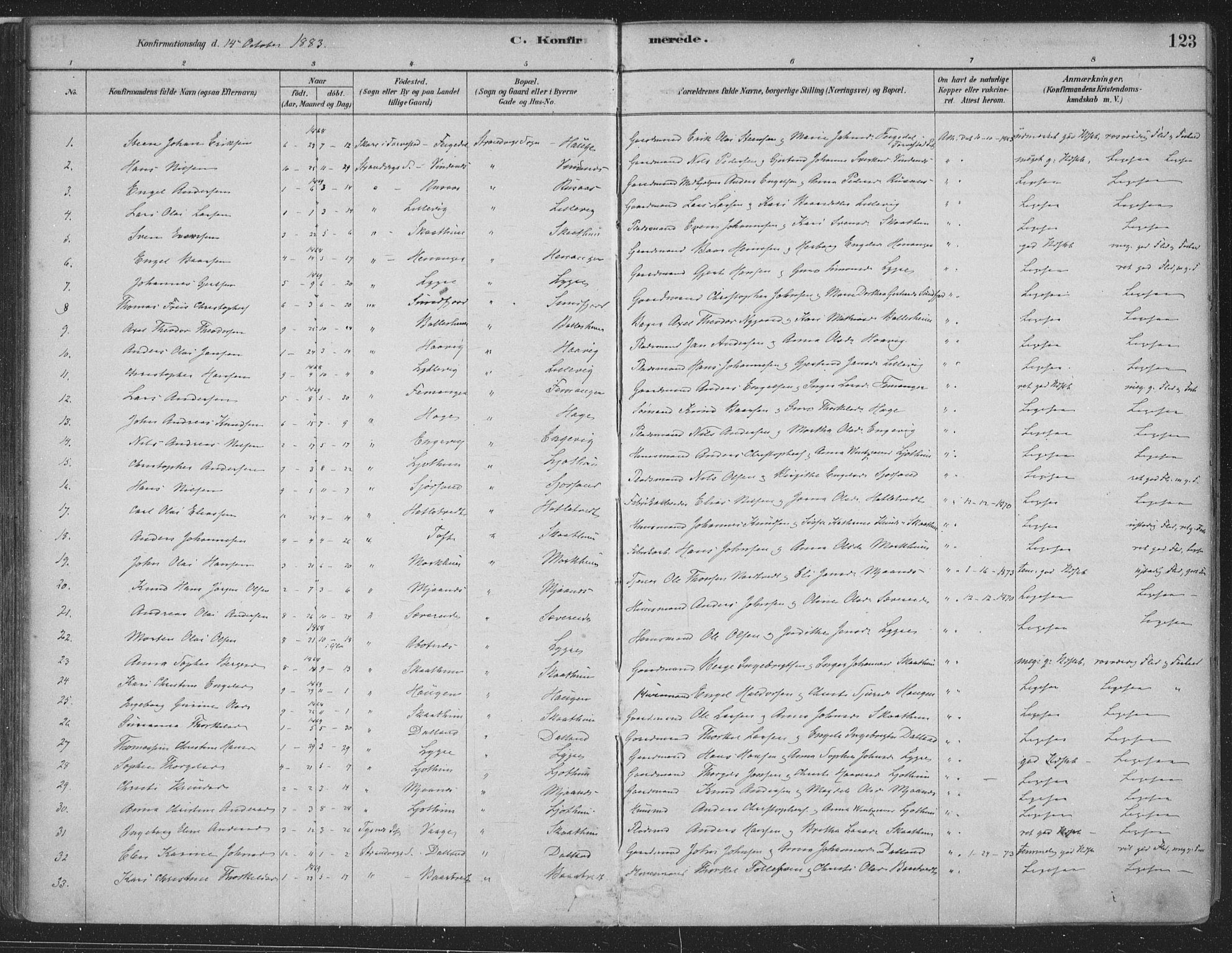 Fusa sokneprestembete, AV/SAB-A-75401/H/Haa: Parish register (official) no. D 1, 1880-1938, p. 123