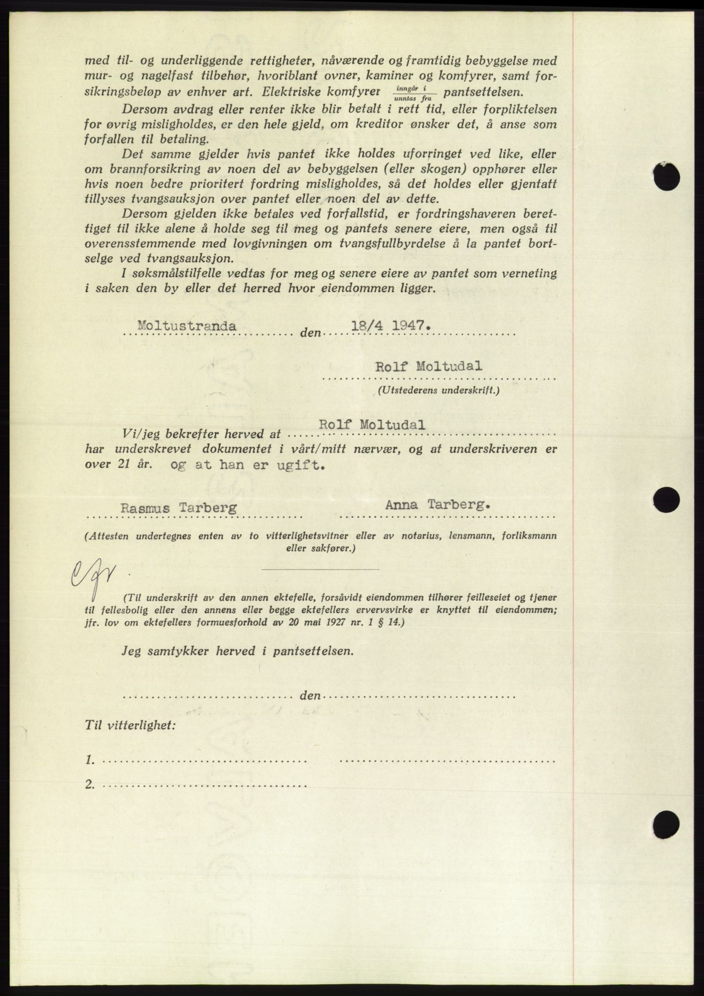 Søre Sunnmøre sorenskriveri, AV/SAT-A-4122/1/2/2C/L0114: Mortgage book no. 1-2B, 1943-1947, Diary no: : 519/1947