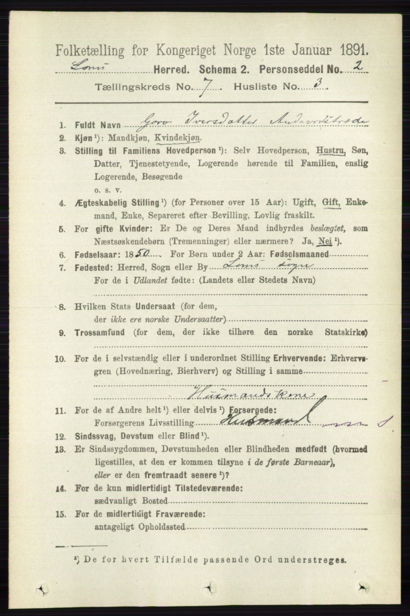 RA, 1891 census for 0514 Lom, 1891, p. 2811