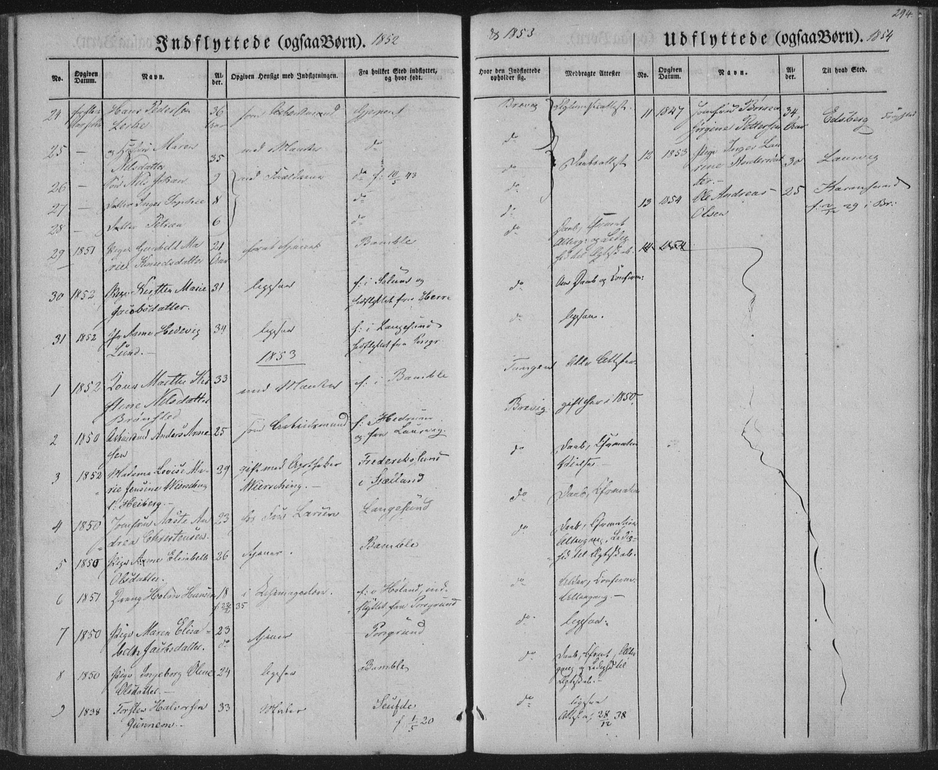 Brevik kirkebøker, AV/SAKO-A-255/F/Fa/L0005: Parish register (official) no. 5, 1847-1865, p. 294