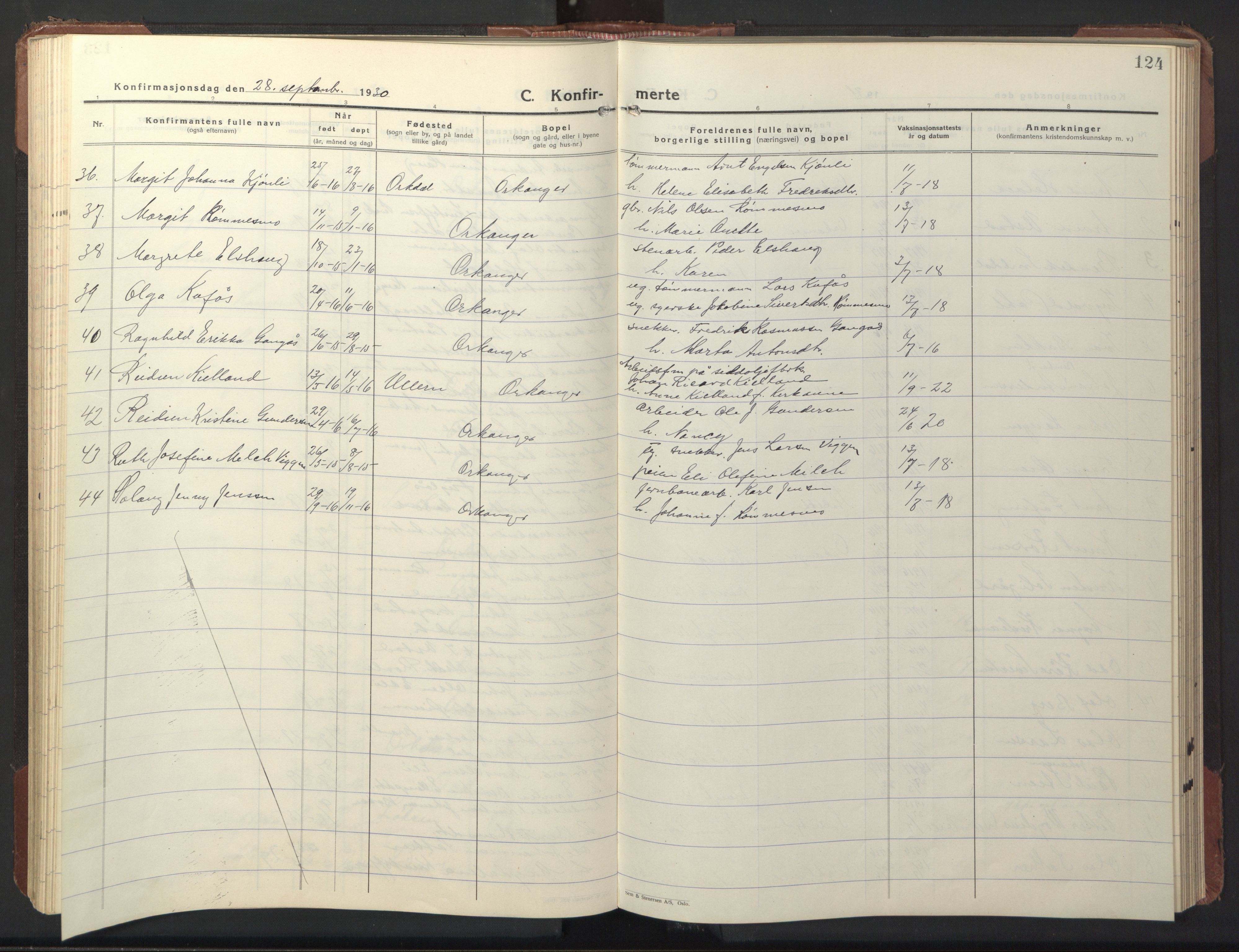 Ministerialprotokoller, klokkerbøker og fødselsregistre - Sør-Trøndelag, SAT/A-1456/669/L0832: Parish register (copy) no. 669C02, 1925-1953, p. 124