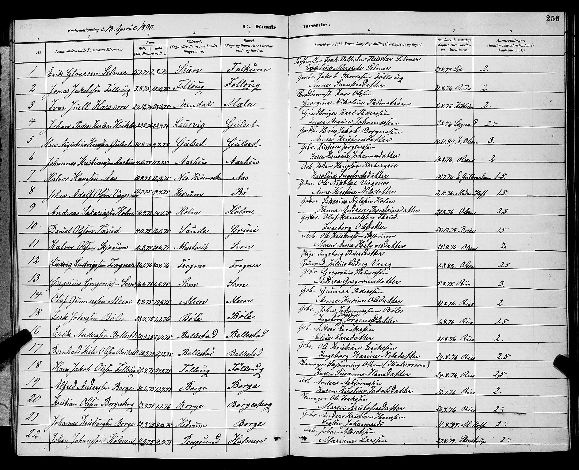 Gjerpen kirkebøker, SAKO/A-265/G/Ga/L0002: Parish register (copy) no. I 2, 1883-1900, p. 256