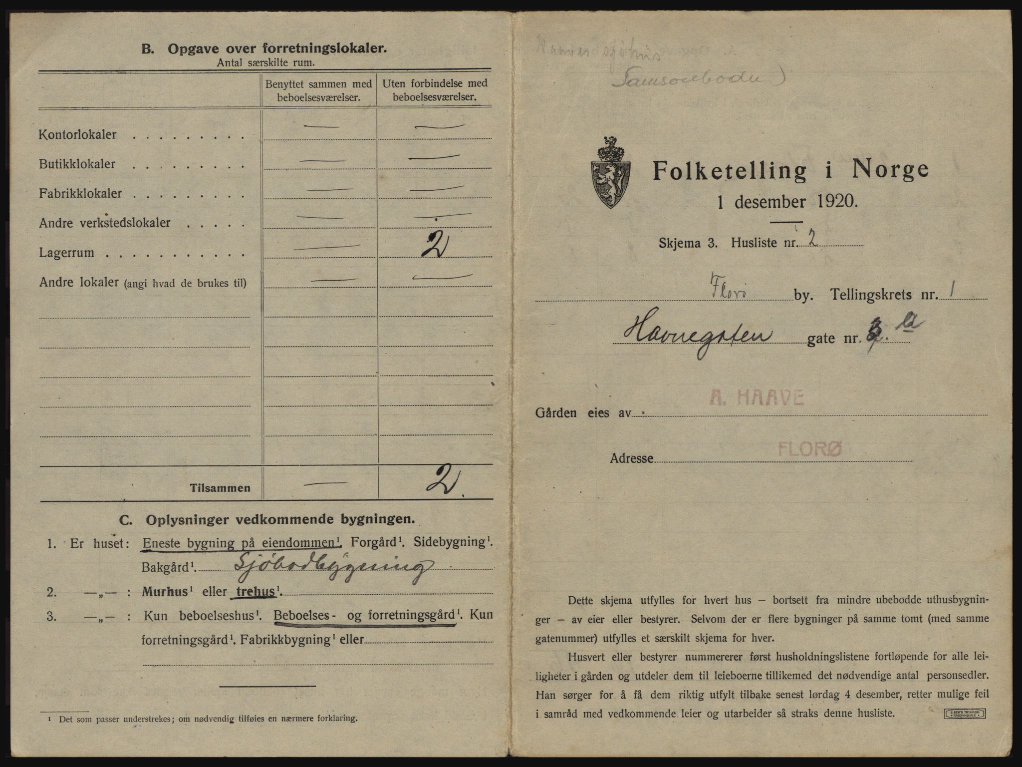 SAB, 1920 census for Florø, 1920, p. 20