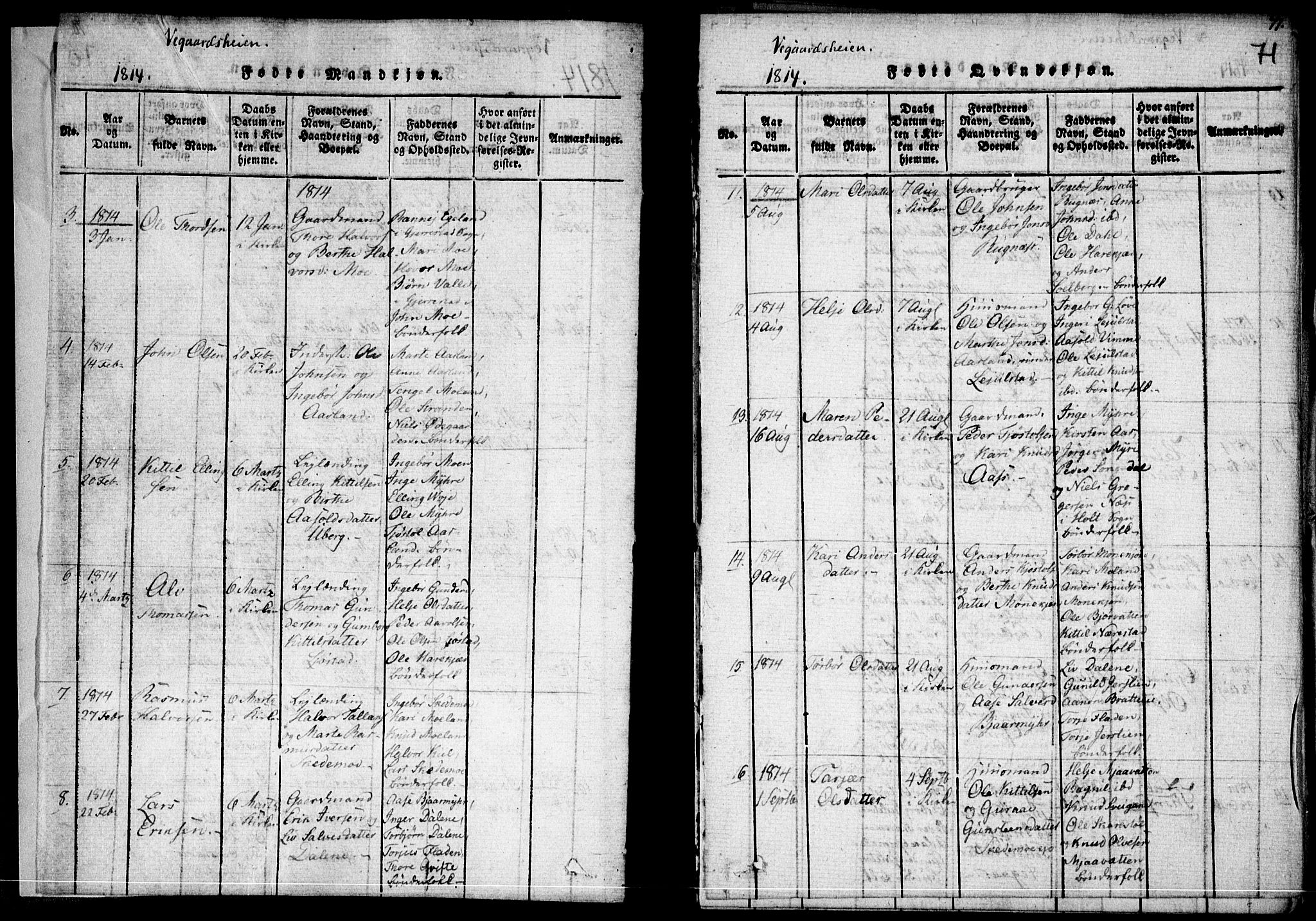 Holt sokneprestkontor, AV/SAK-1111-0021/F/Fa/L0005: Parish register (official) no. A 5, 1813-1821, p. 71