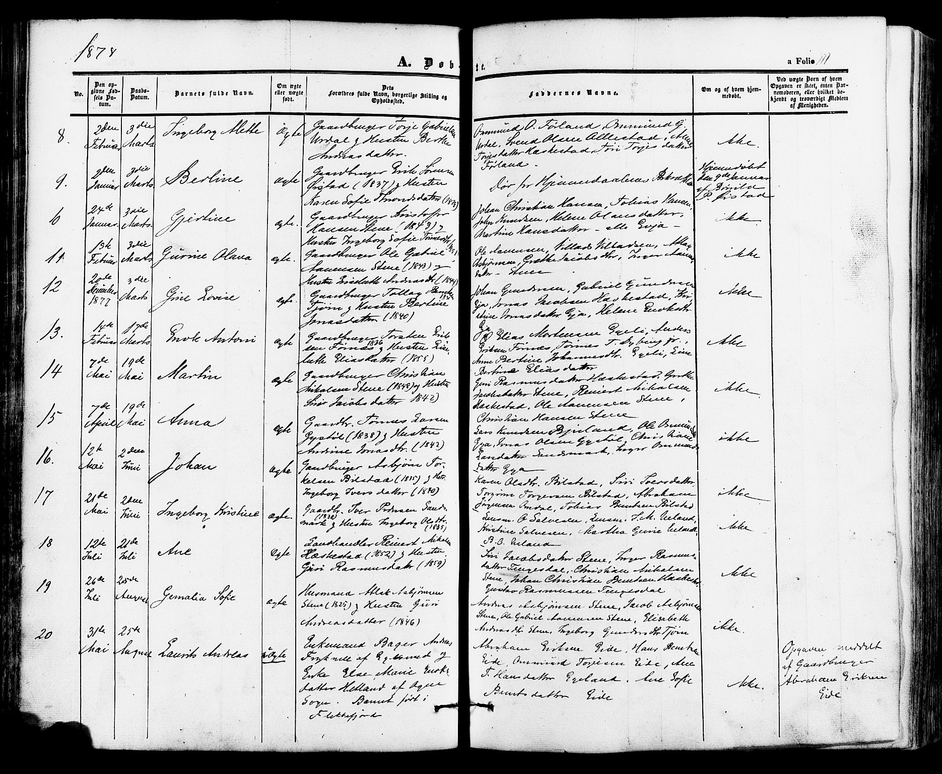 Lund sokneprestkontor, AV/SAST-A-101809/S06/L0010: Parish register (official) no. A 9, 1854-1886, p. 111