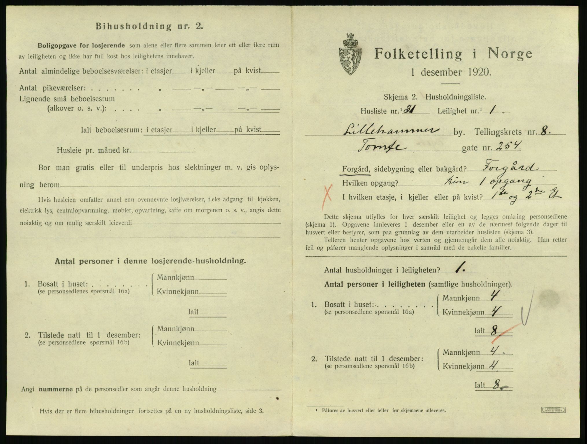 SAH, 1920 census for Lillehammer, 1920, p. 2948