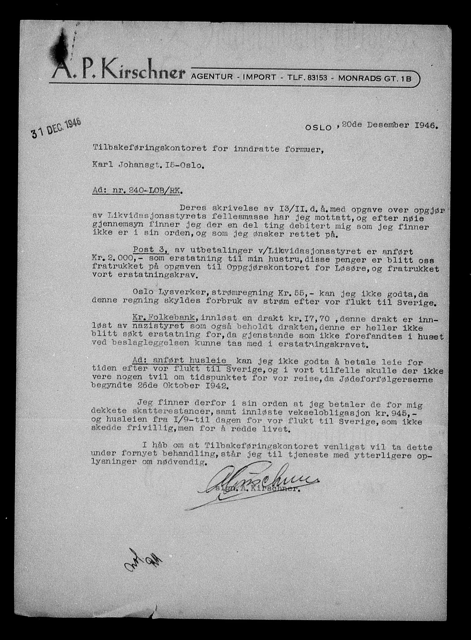 Justisdepartementet, Tilbakeføringskontoret for inndratte formuer, AV/RA-S-1564/H/Hc/Hcc/L0951: --, 1945-1947, p. 332