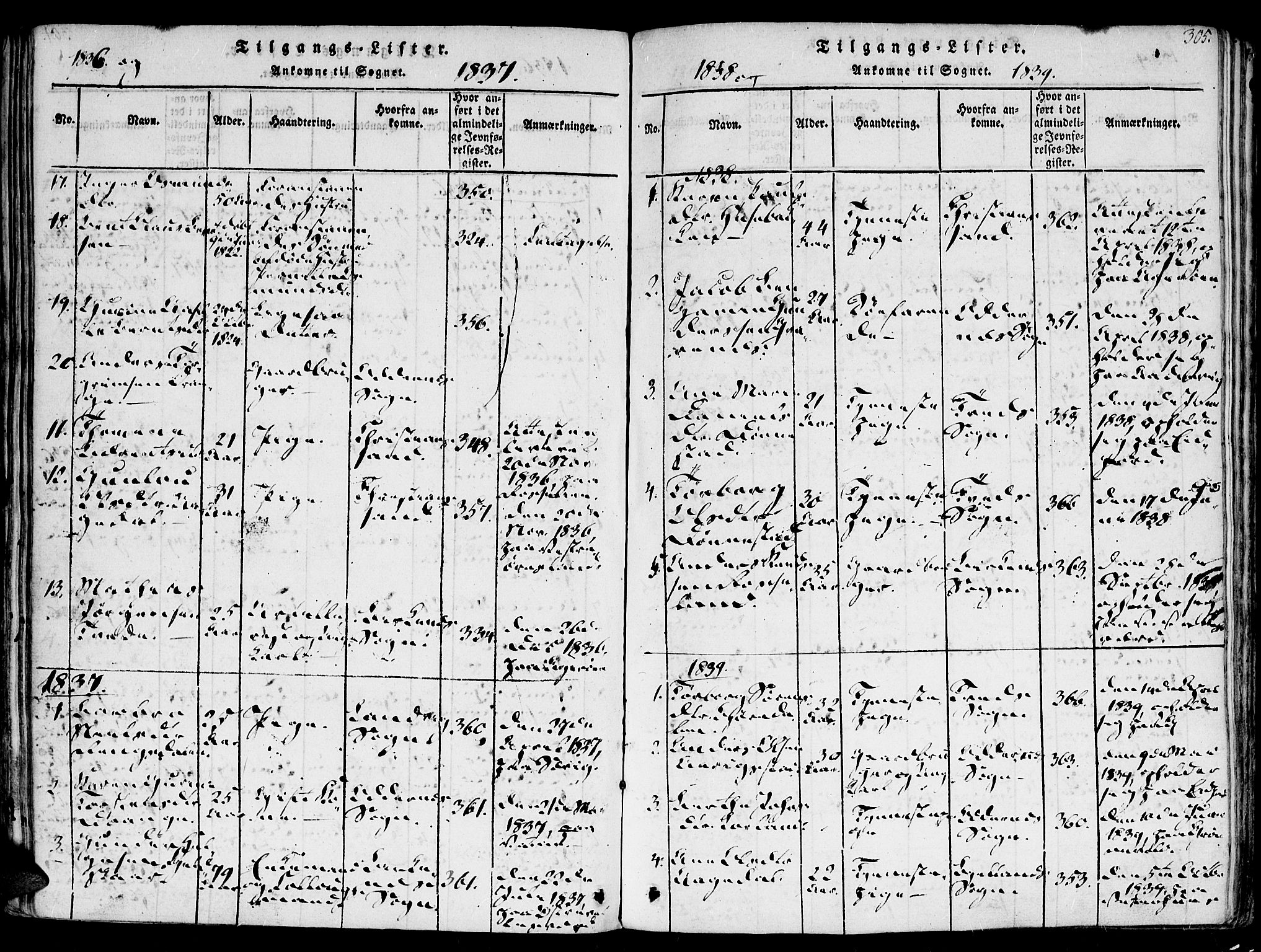 Høvåg sokneprestkontor, SAK/1111-0025/F/Fa/L0001: Parish register (official) no. A 1, 1816-1843, p. 305