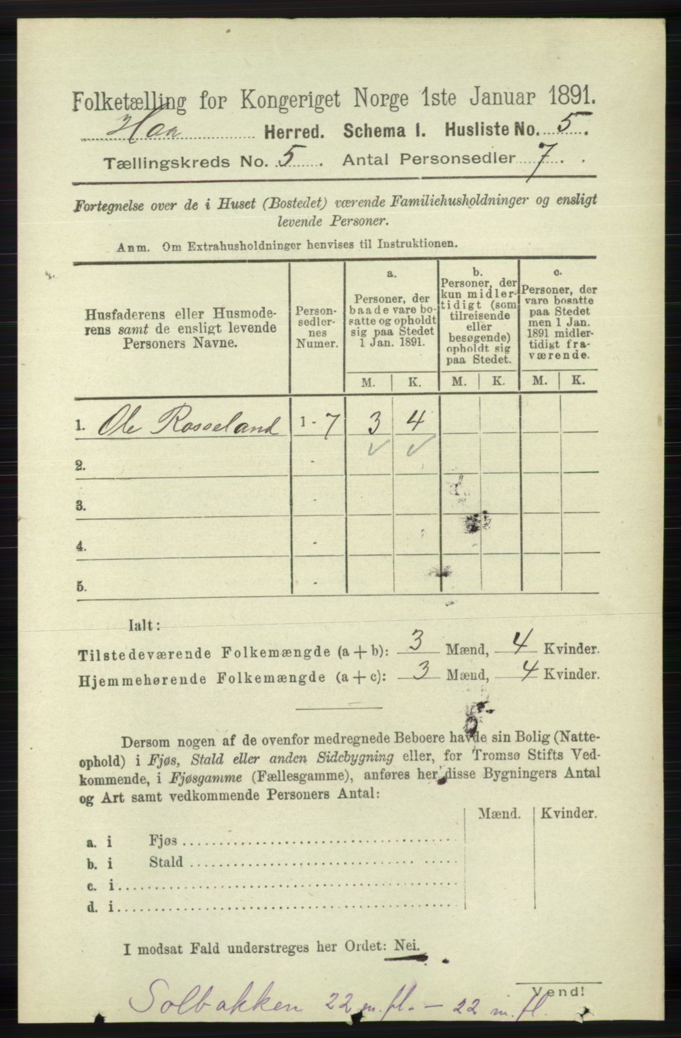 RA, 1891 census for 1119 Hå, 1891, p. 1291