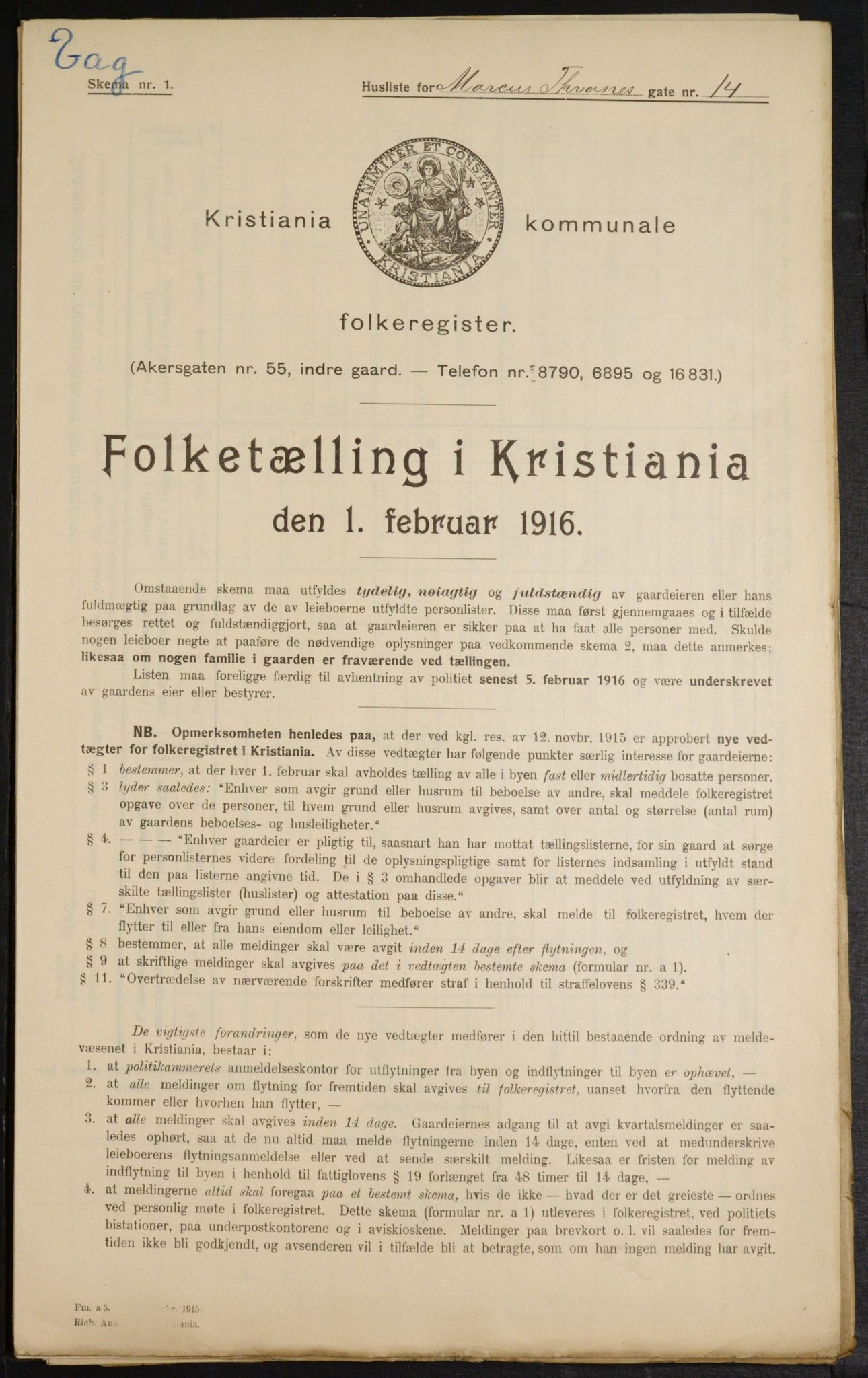 OBA, Municipal Census 1916 for Kristiania, 1916, p. 61768