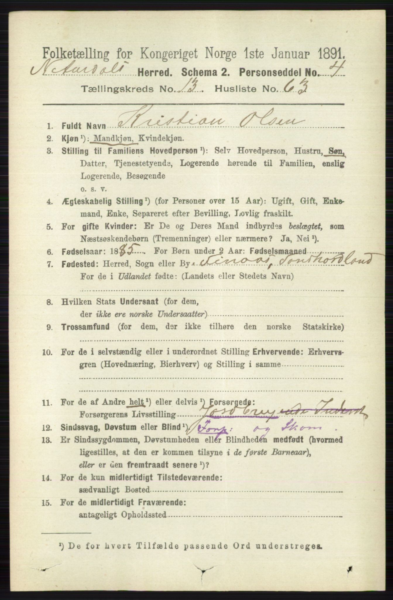 RA, 1891 census for 0542 Nord-Aurdal, 1891, p. 5132