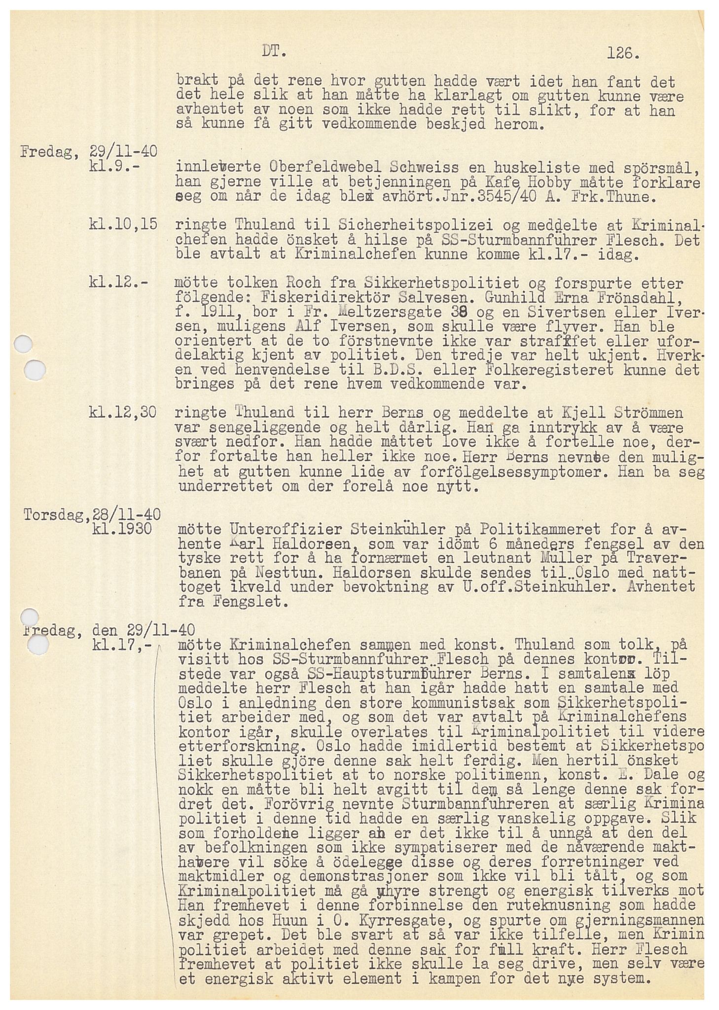 Bergen politikammer / politidistrikt, AV/SAB-A-60401/Y/Ye/L0001: Avskrift av krigsdagbok av Dankert Thuland, 1940-1941, p. 126