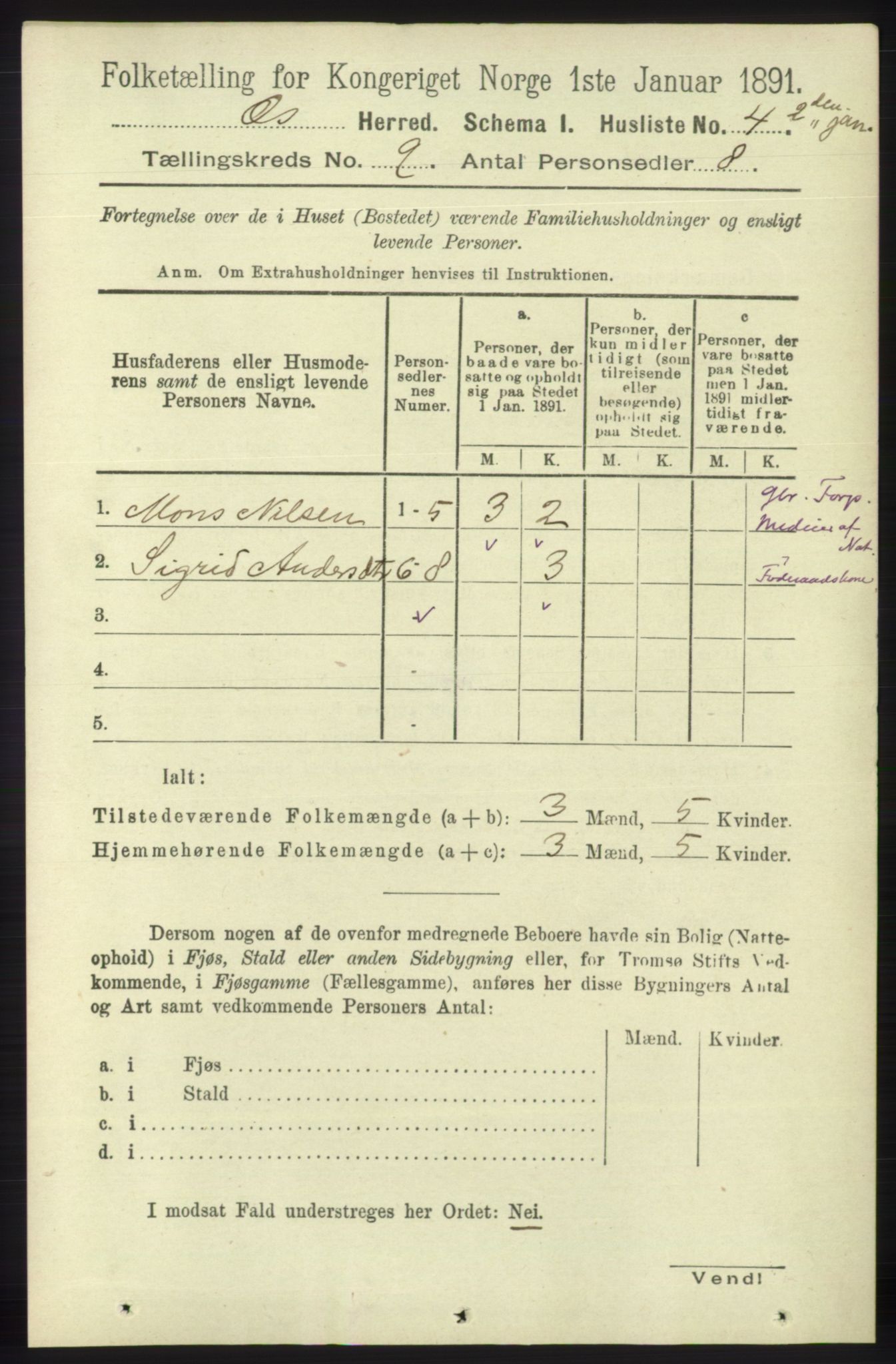 RA, 1891 census for 1243 Os, 1891, p. 1908