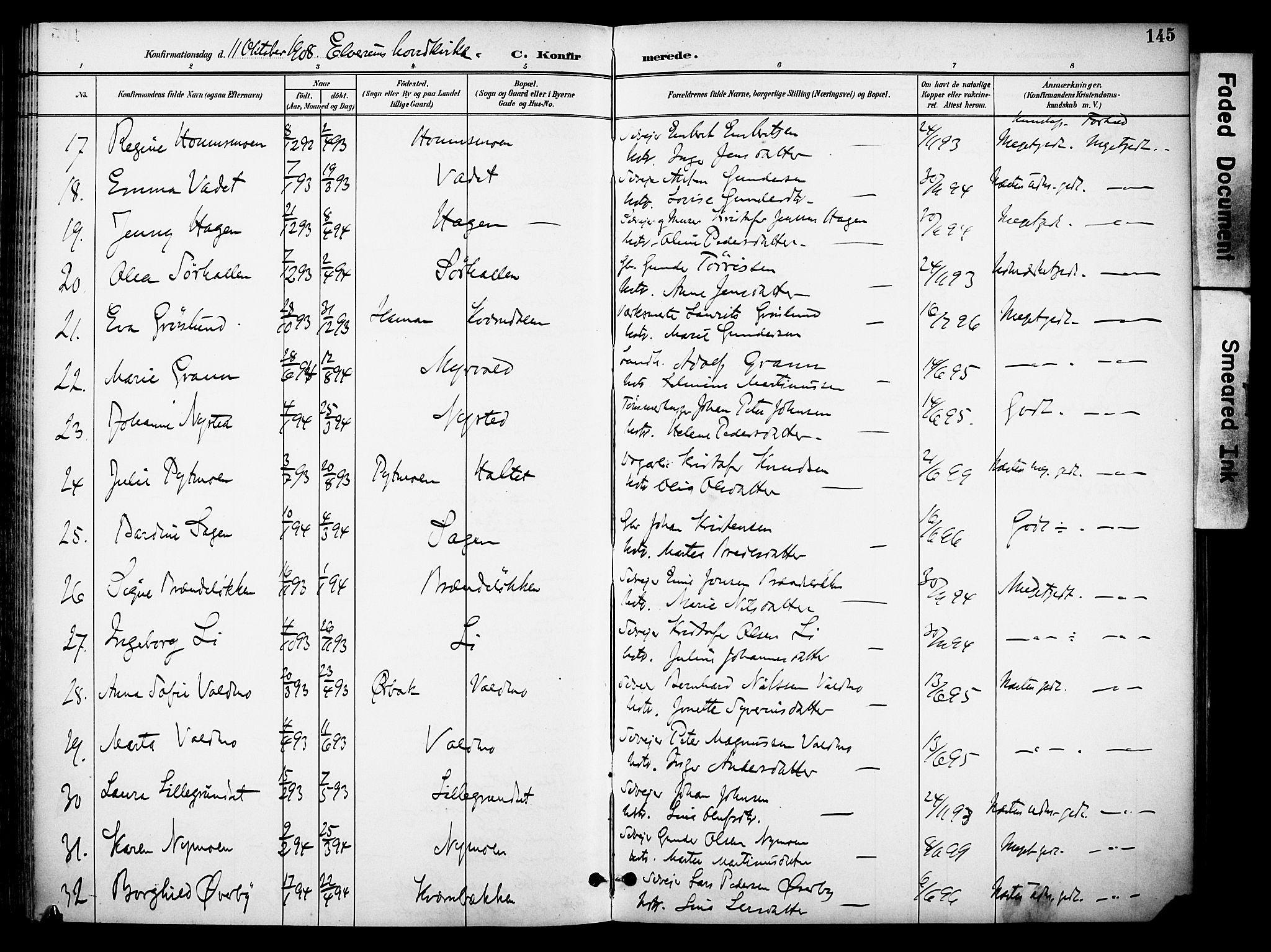 Elverum prestekontor, AV/SAH-PREST-044/H/Ha/Haa/L0015: Parish register (official) no. 15, 1893-1913, p. 145