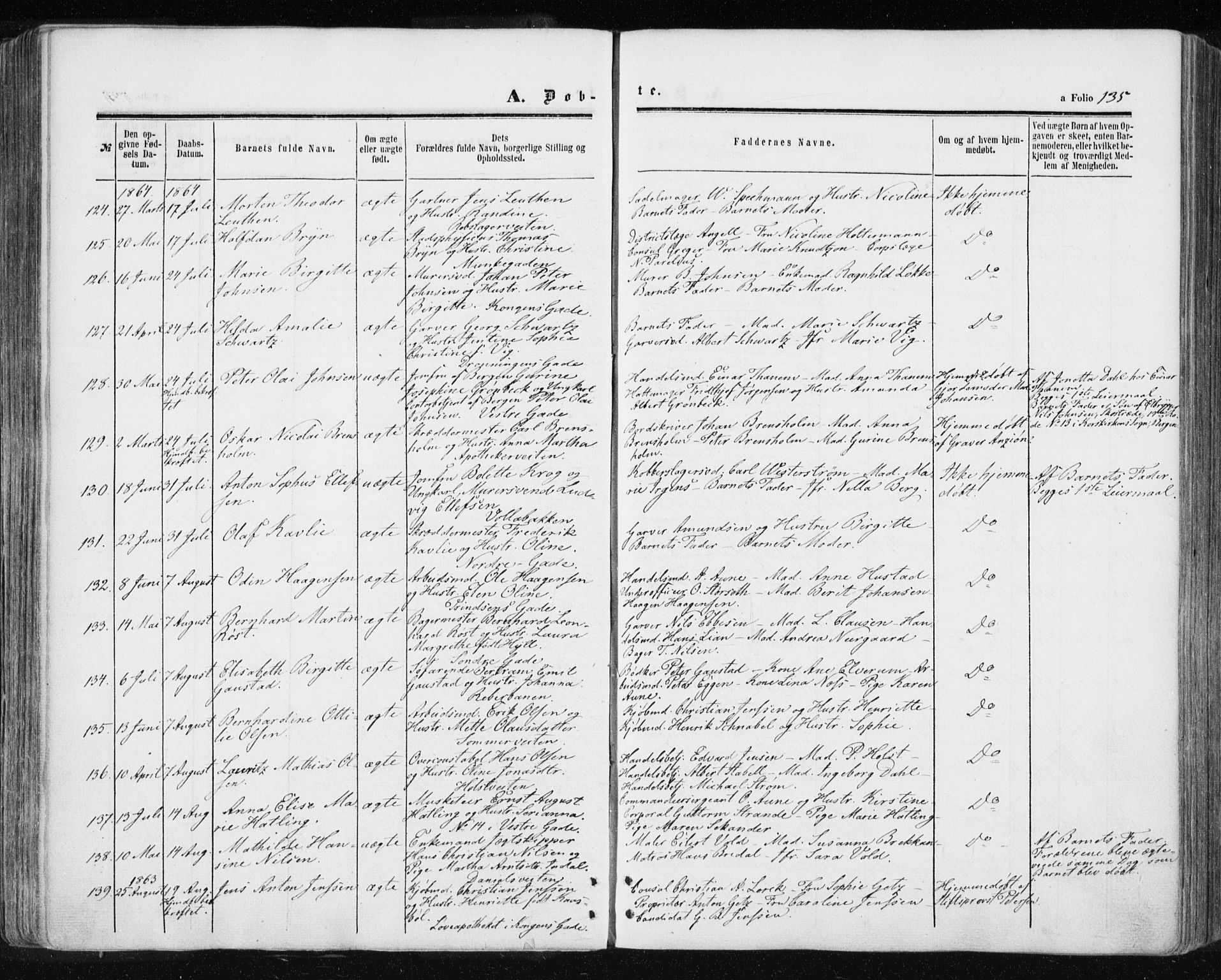 Ministerialprotokoller, klokkerbøker og fødselsregistre - Sør-Trøndelag, SAT/A-1456/601/L0053: Parish register (official) no. 601A21, 1857-1865, p. 135