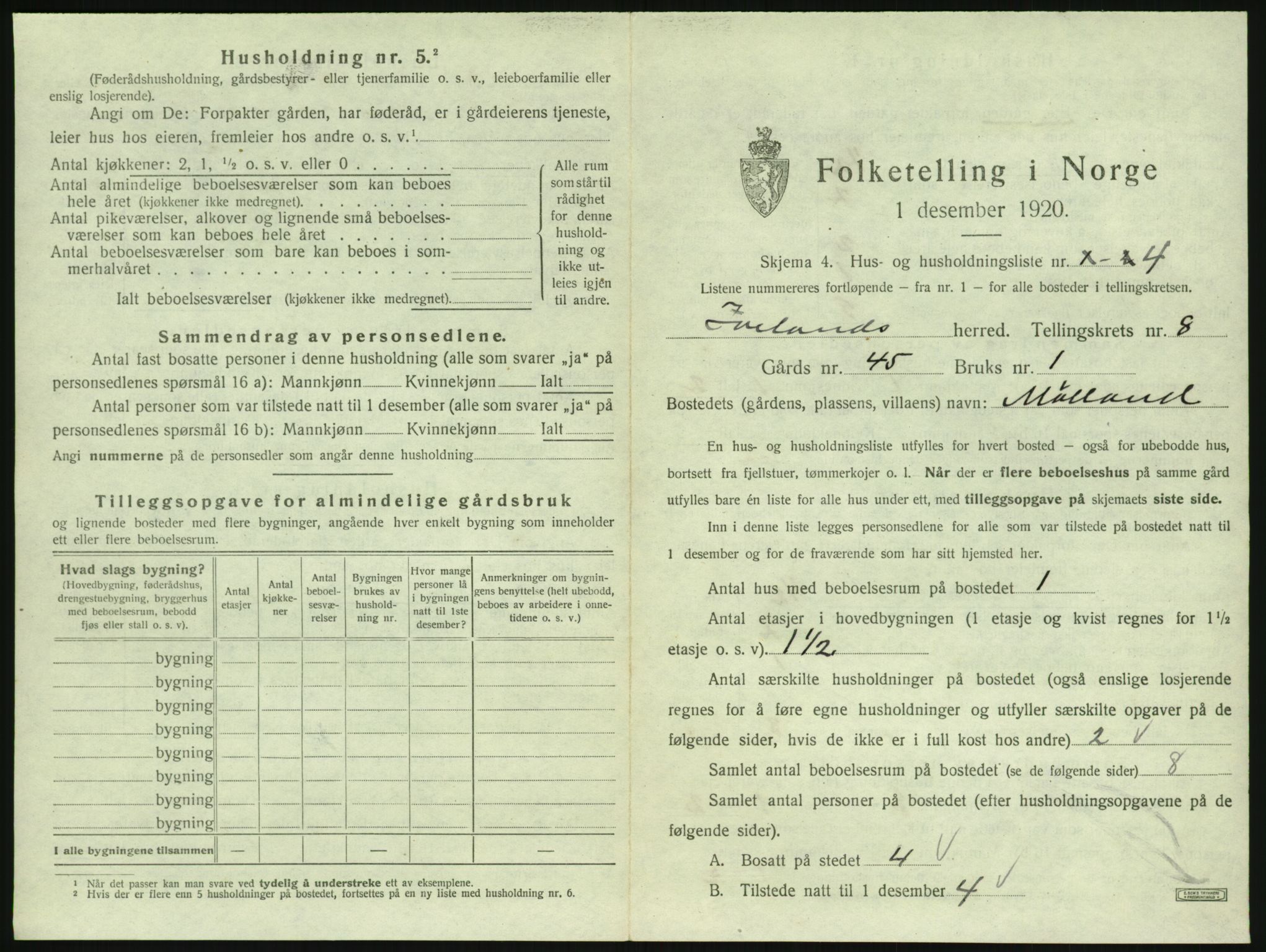 SAK, 1920 census for Iveland, 1920, p. 379