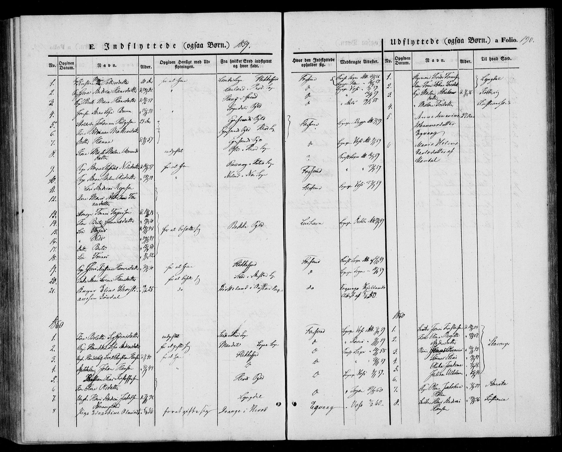 Farsund sokneprestkontor, SAK/1111-0009/F/Fa/L0004: Parish register (official) no. A 4, 1847-1863, p. 190