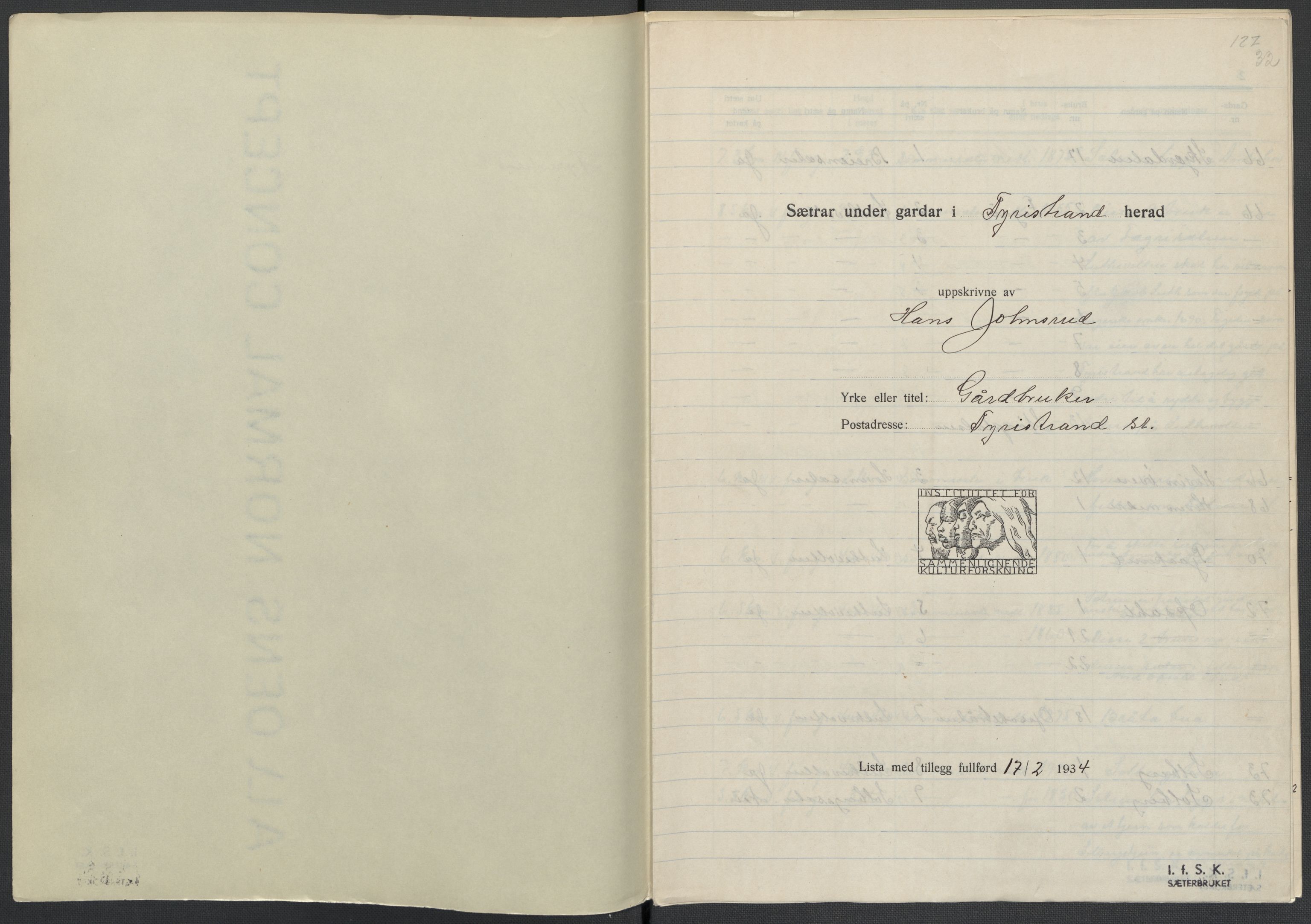 Instituttet for sammenlignende kulturforskning, AV/RA-PA-0424/F/Fc/L0005/0003: Eske B5: / Buskerud (perm XII), 1934-1935, p. 32