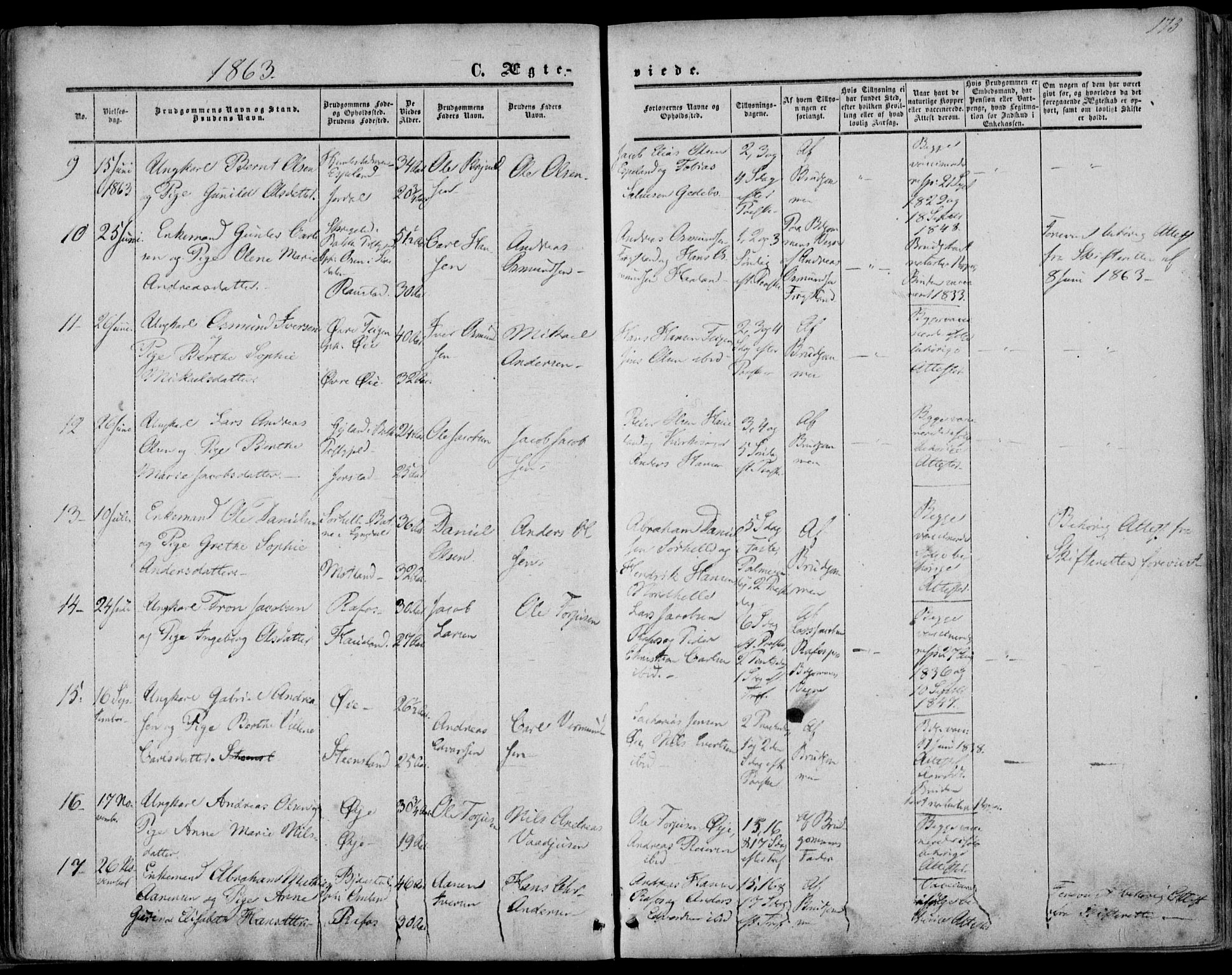 Kvinesdal sokneprestkontor, AV/SAK-1111-0026/F/Fa/Fab/L0006: Parish register (official) no. A 6, 1857-1869, p. 173