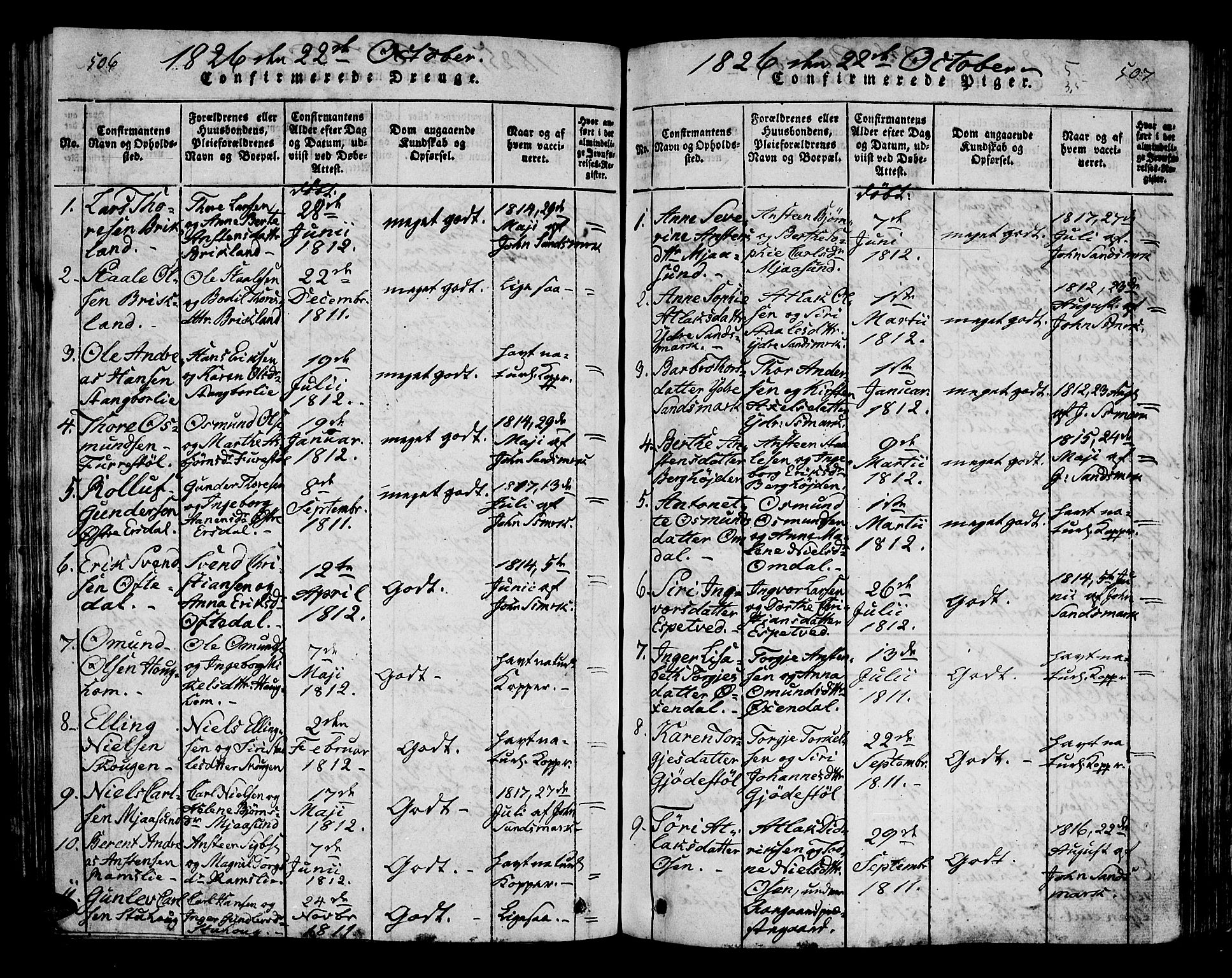 Bakke sokneprestkontor, SAK/1111-0002/F/Fa/Faa/L0003: Parish register (official) no. A 3, 1815-1835, p. 506-507