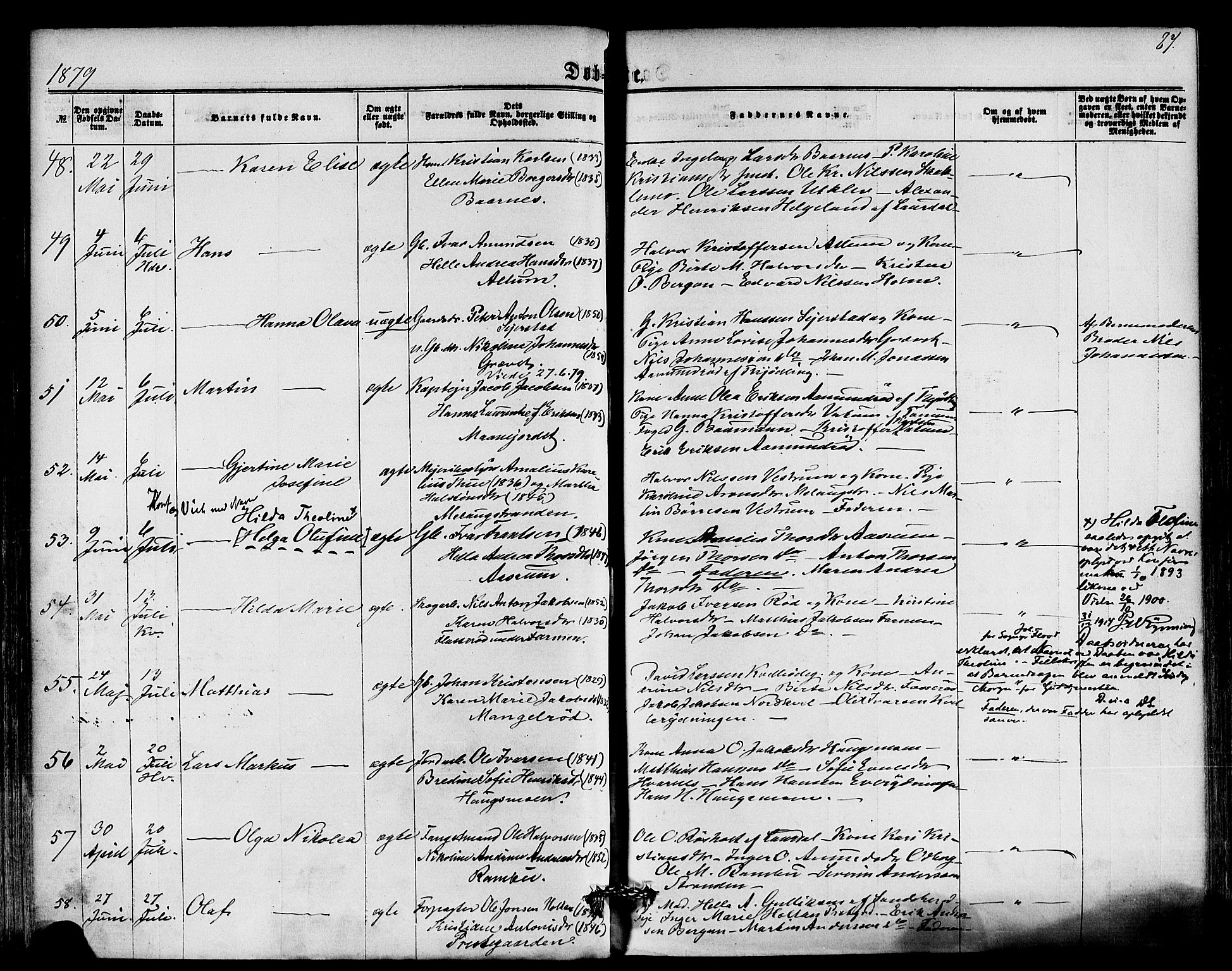 Hedrum kirkebøker, AV/SAKO-A-344/F/Fa/L0008: Parish register (official) no. I 8, 1869-1880, p. 87