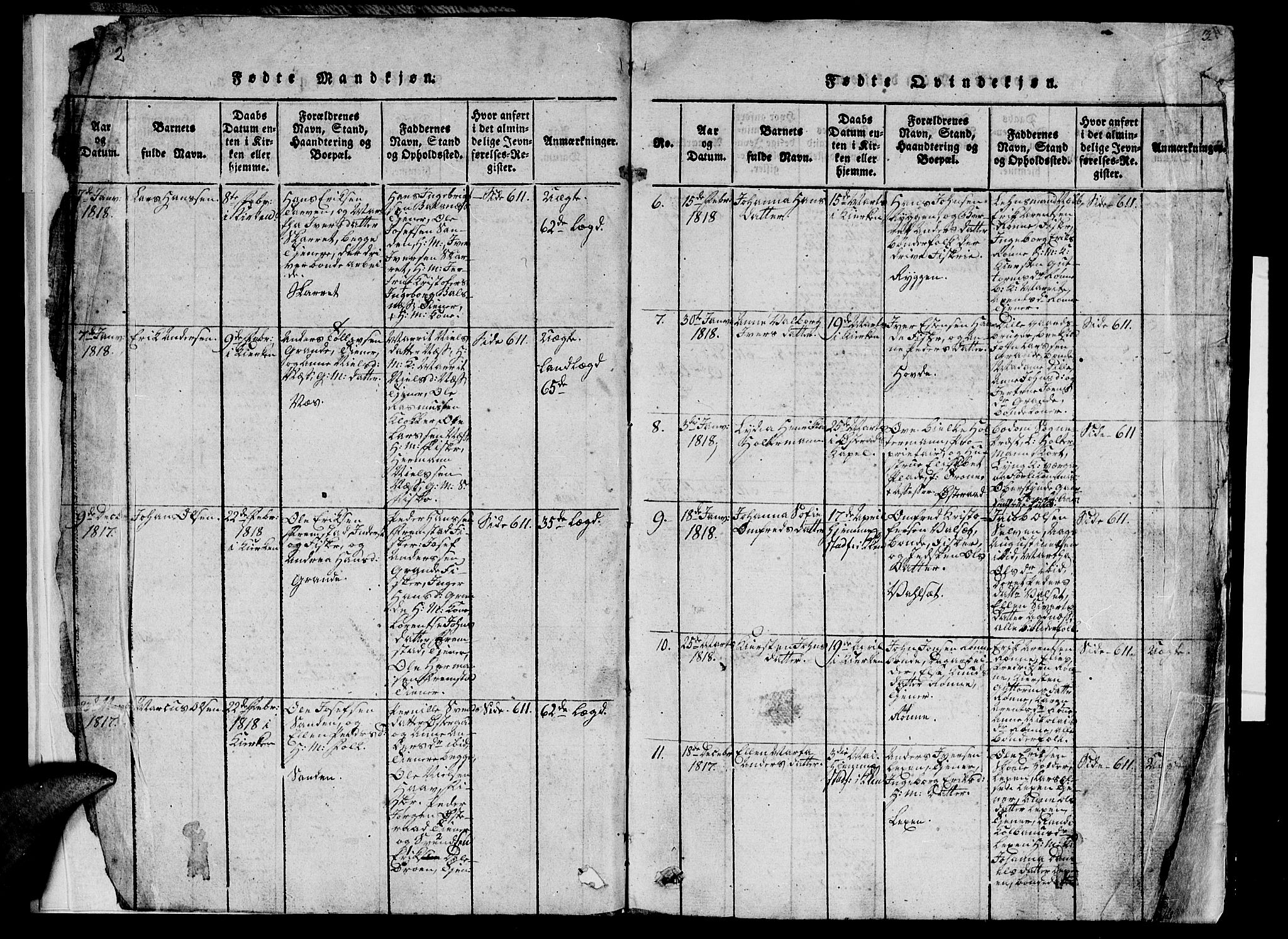 Ministerialprotokoller, klokkerbøker og fødselsregistre - Sør-Trøndelag, SAT/A-1456/659/L0744: Parish register (copy) no. 659C01, 1818-1825, p. 2-3