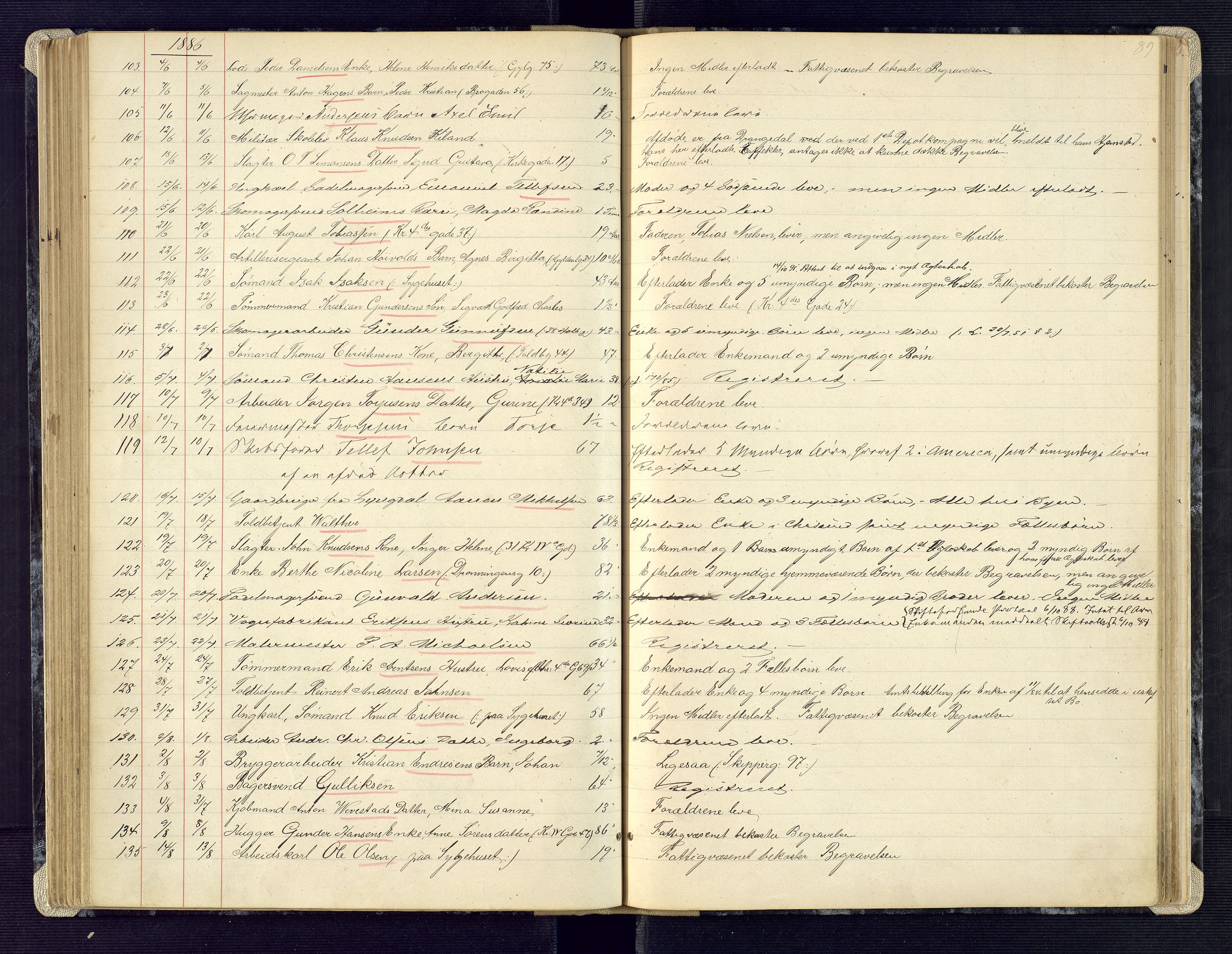 Kristiansand byrett, AV/SAK-1223-0001/H/Ha/L0006: Anmeldte dødsfall, 1878-1892, p. 89