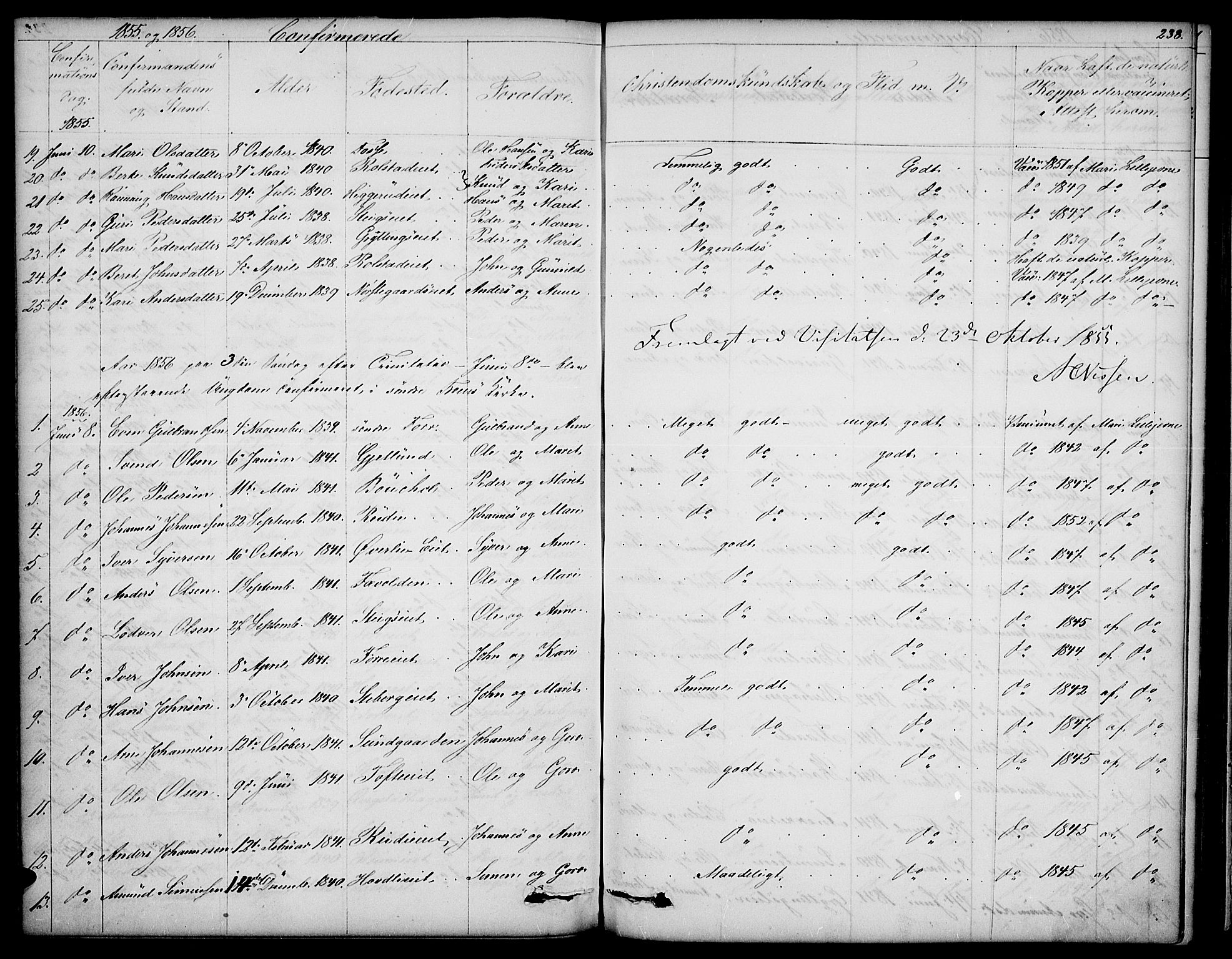 Sør-Fron prestekontor, SAH/PREST-010/H/Ha/Hab/L0001: Parish register (copy) no. 1, 1844-1863, p. 238