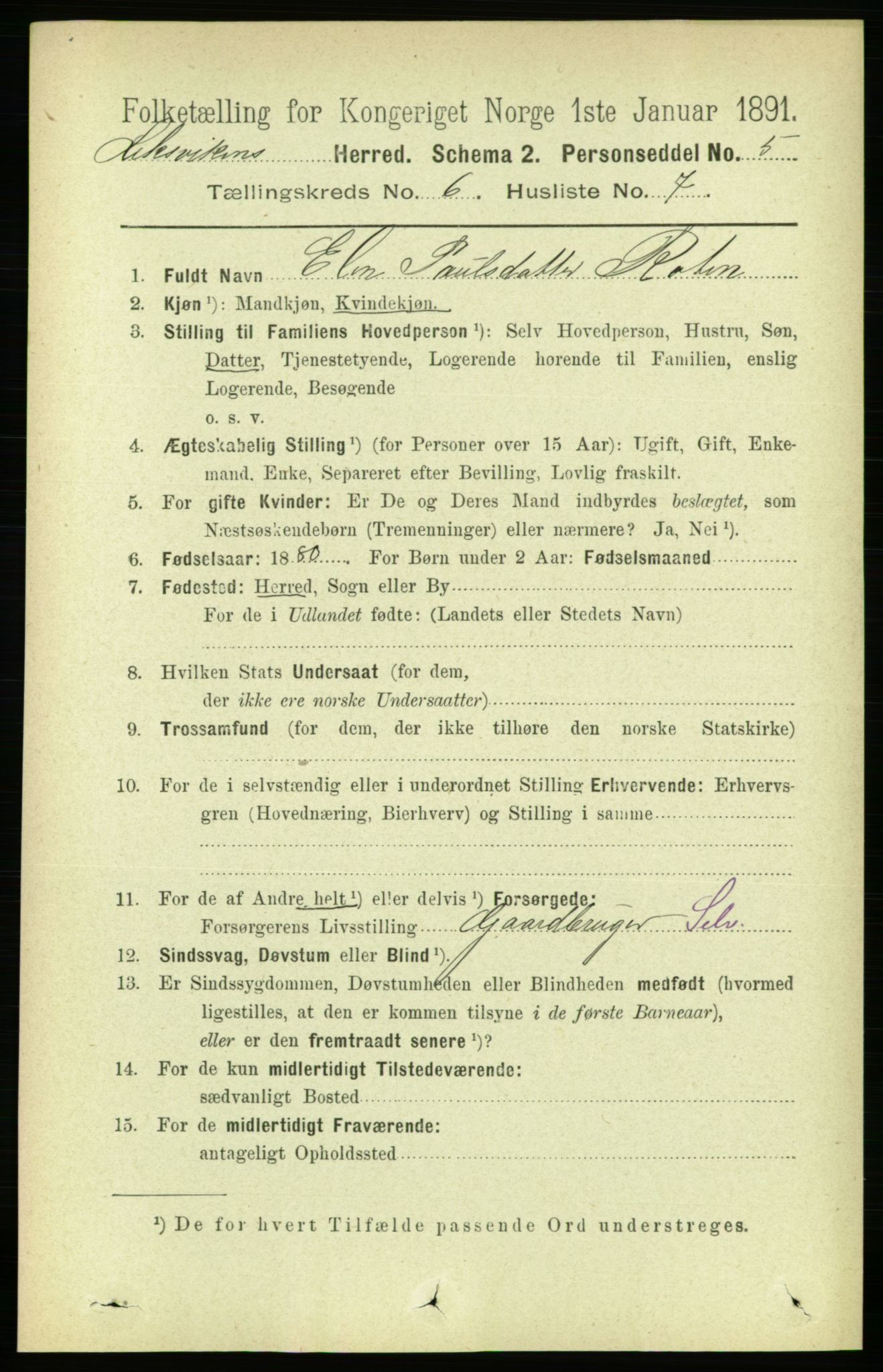 RA, 1891 census for 1718 Leksvik, 1891, p. 3234