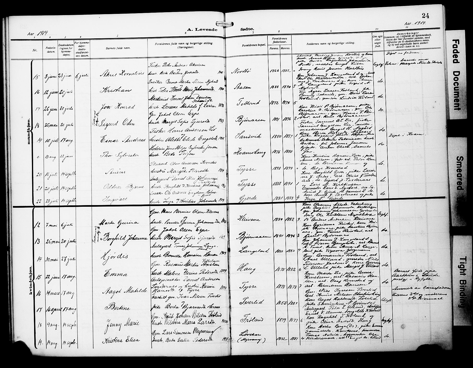 Samnanger Sokneprestembete, SAB/A-77501/H/Hab: Parish register (copy) no. A 4, 1914-1929, p. 24