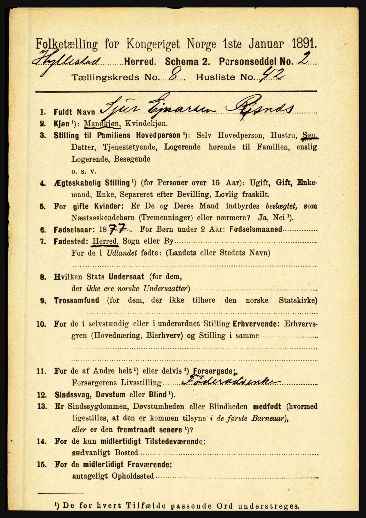 RA, 1891 census for 1413 Hyllestad, 1891, p. 1550