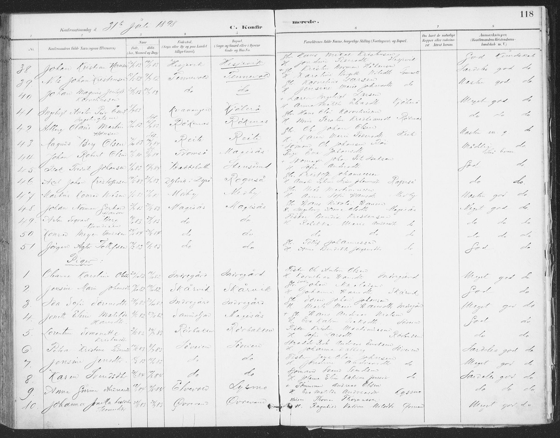 Ibestad sokneprestembete, AV/SATØ-S-0077/H/Ha/Haa/L0015kirke: Parish register (official) no. 15, 1888-1899, p. 118