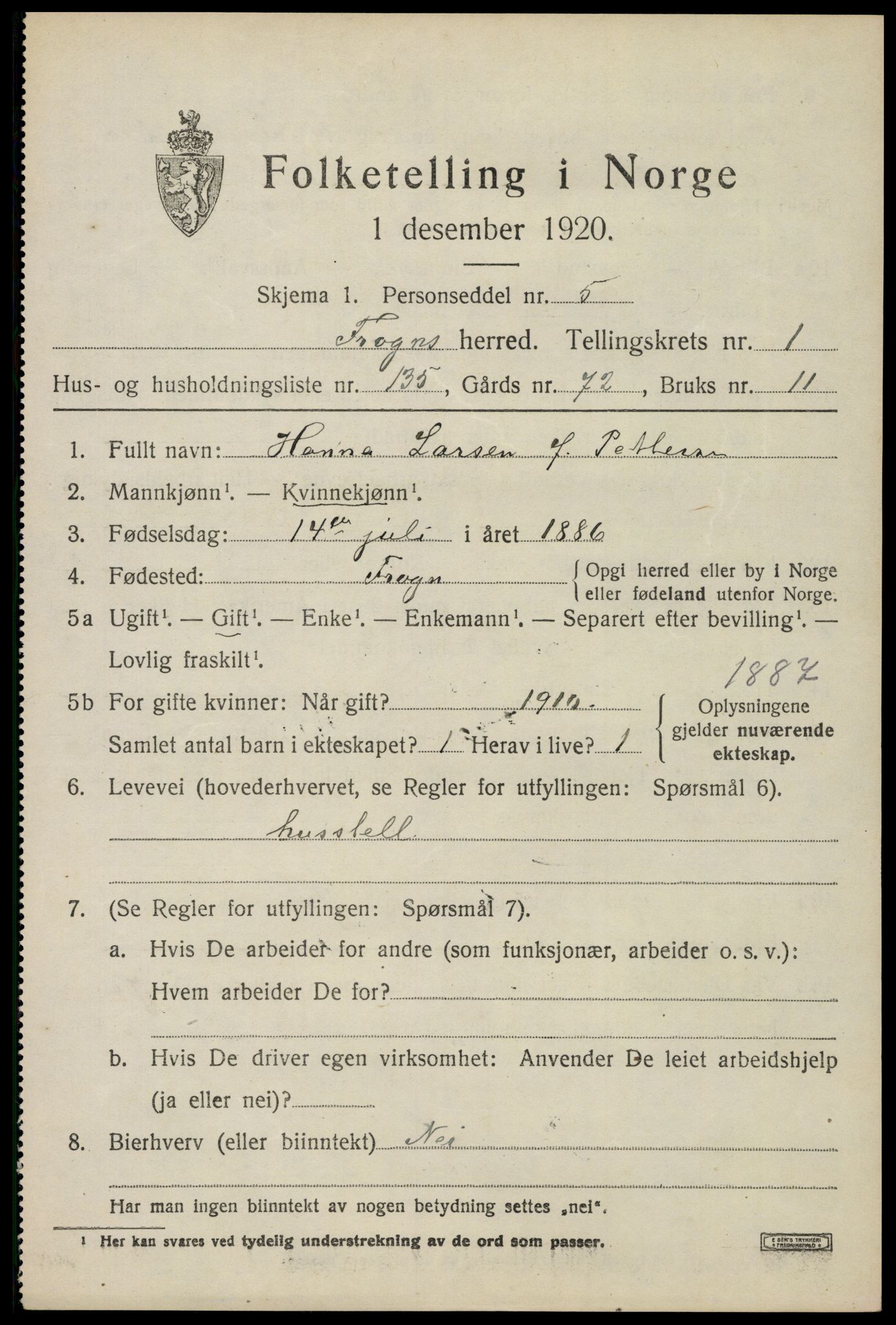 SAO, 1920 census for Frogn, 1920, p. 2797