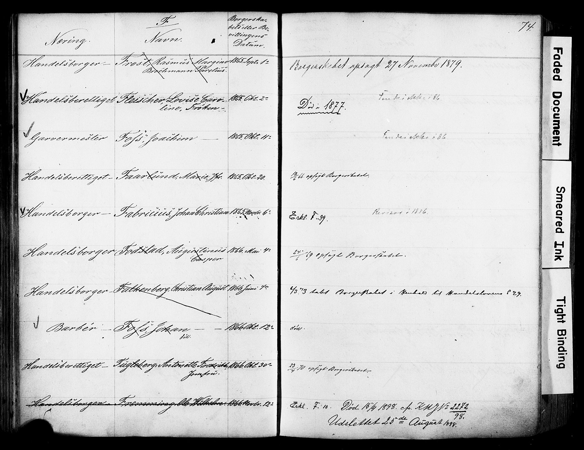 Kristiania magistrat, AV/SAO-A-10711/F/Fb/L0004: Borgerrulle, 1860-1879, p. 76