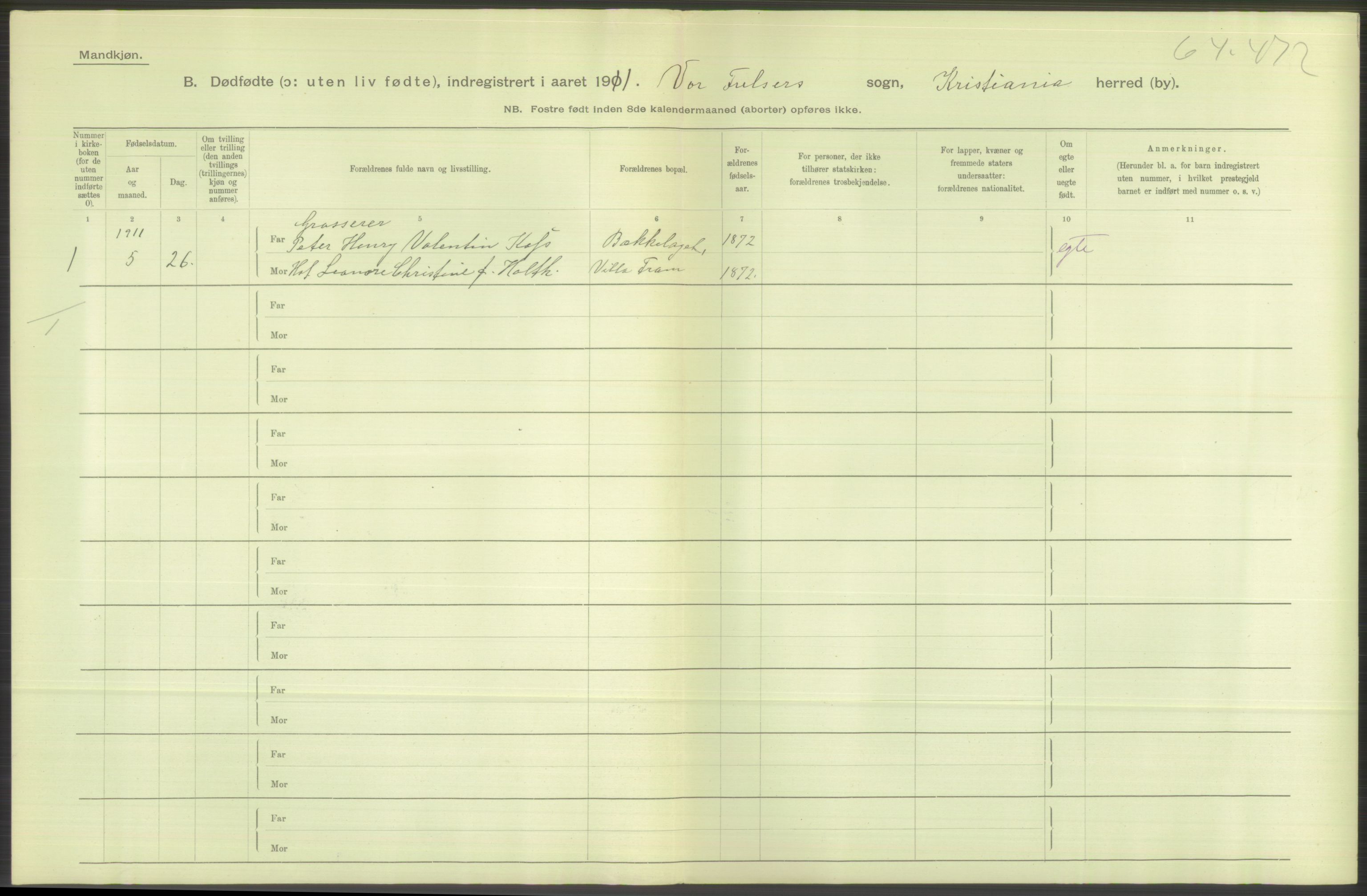 Statistisk sentralbyrå, Sosiodemografiske emner, Befolkning, AV/RA-S-2228/D/Df/Dfb/Dfba/L0010: Kristiania: Døde kvinner samt dødfødte., 1911, p. 104