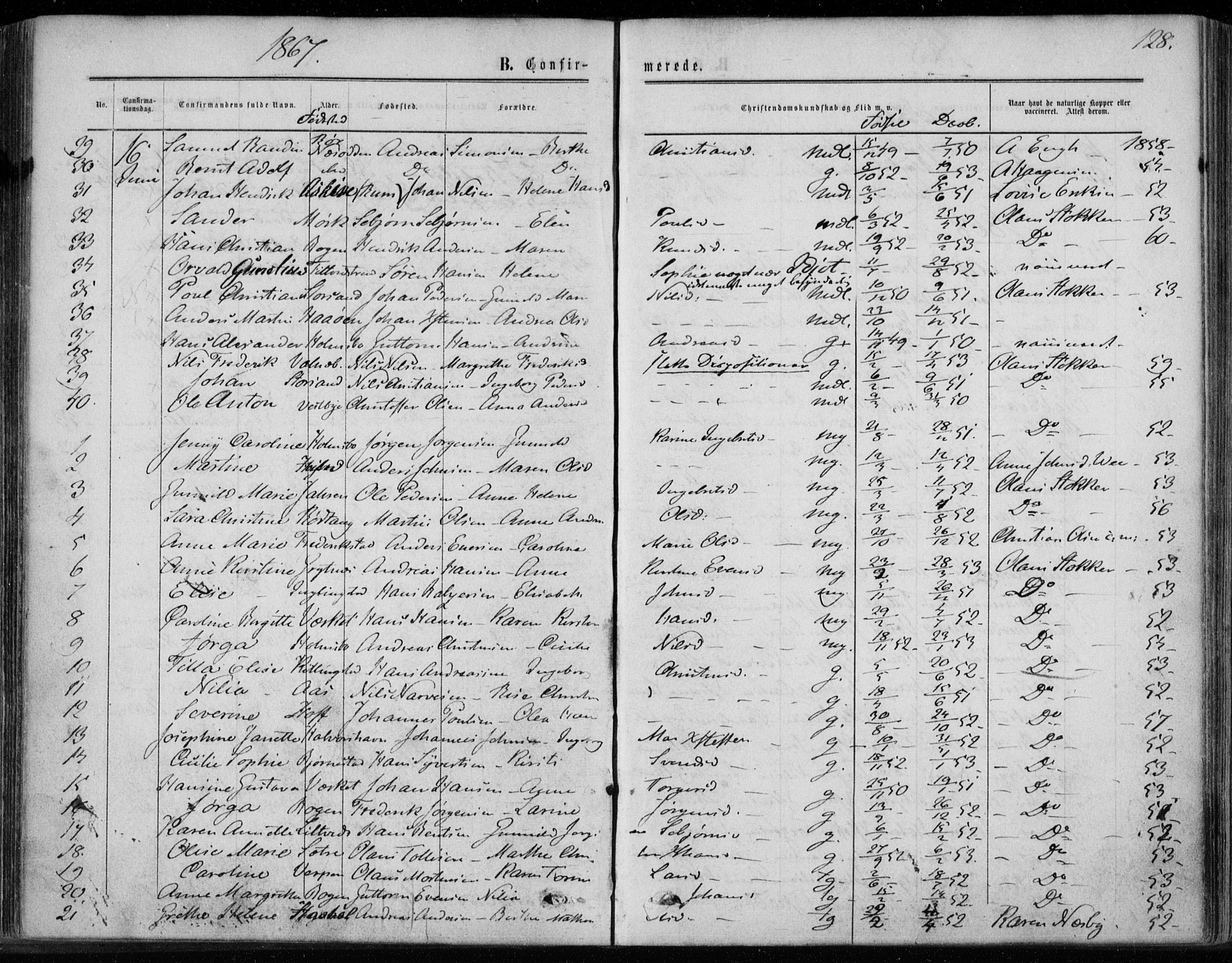 Hurum kirkebøker, AV/SAKO-A-229/F/Fa/L0012: Parish register (official) no. 12, 1861-1875, p. 128