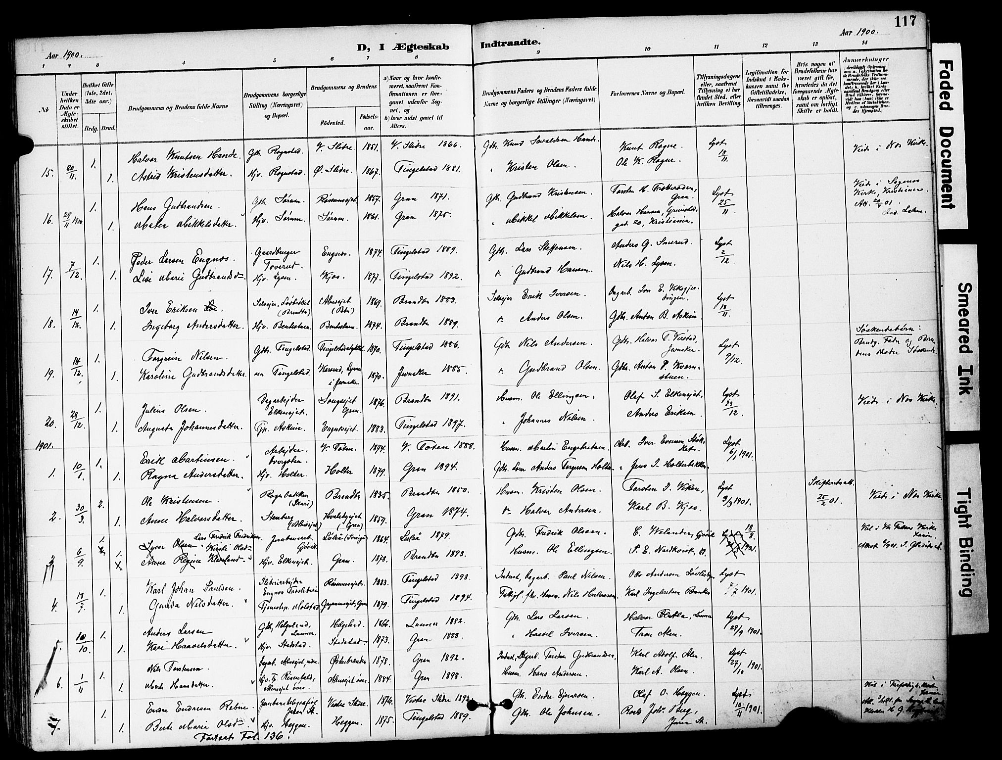 Brandbu prestekontor, SAH/PREST-114/H/Ha/Hab/L0006: Parish register (copy) no. 6, 1893-1902, p. 117