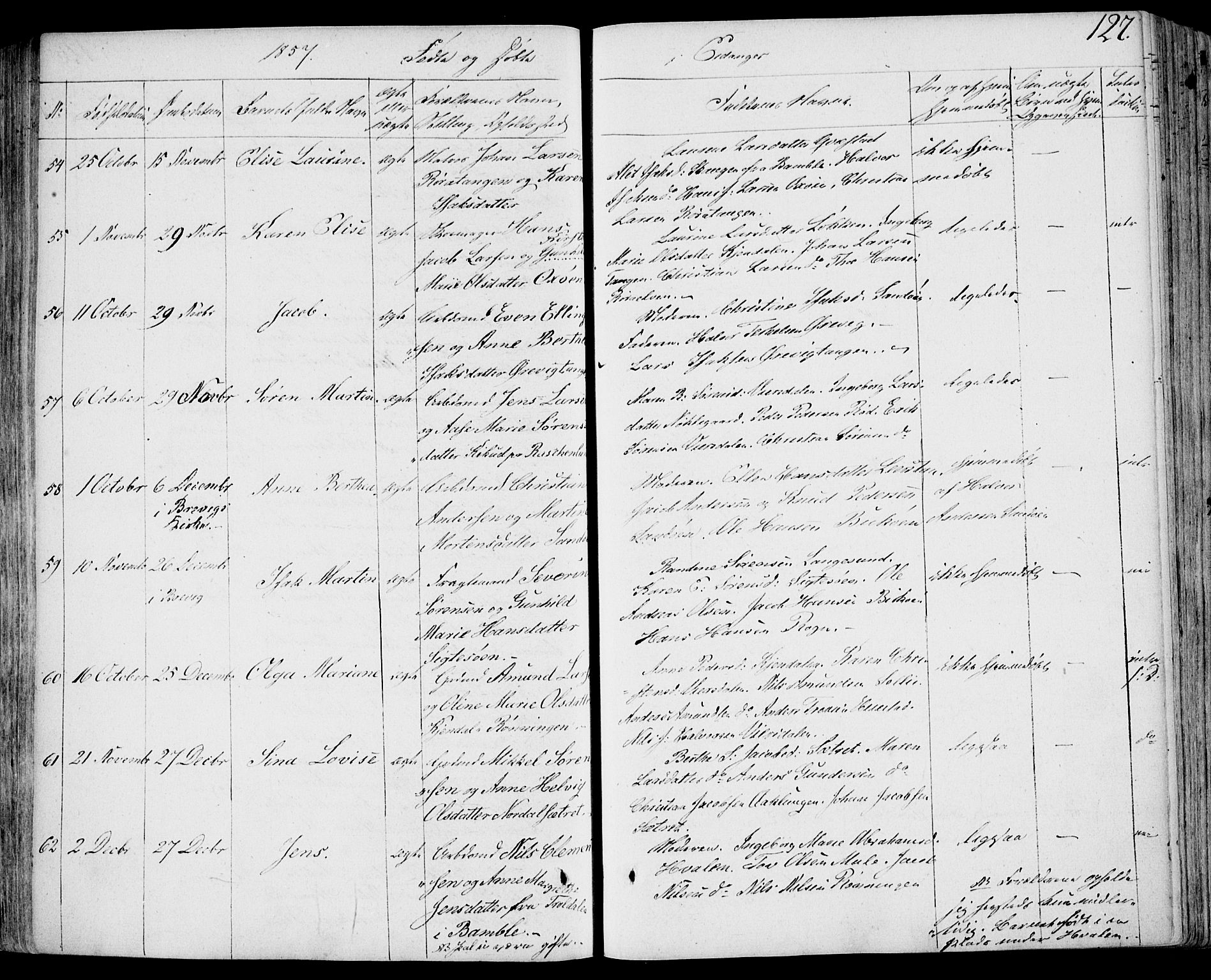 Eidanger kirkebøker, AV/SAKO-A-261/F/Fa/L0008: Parish register (official) no. 8, 1831-1858, p. 127